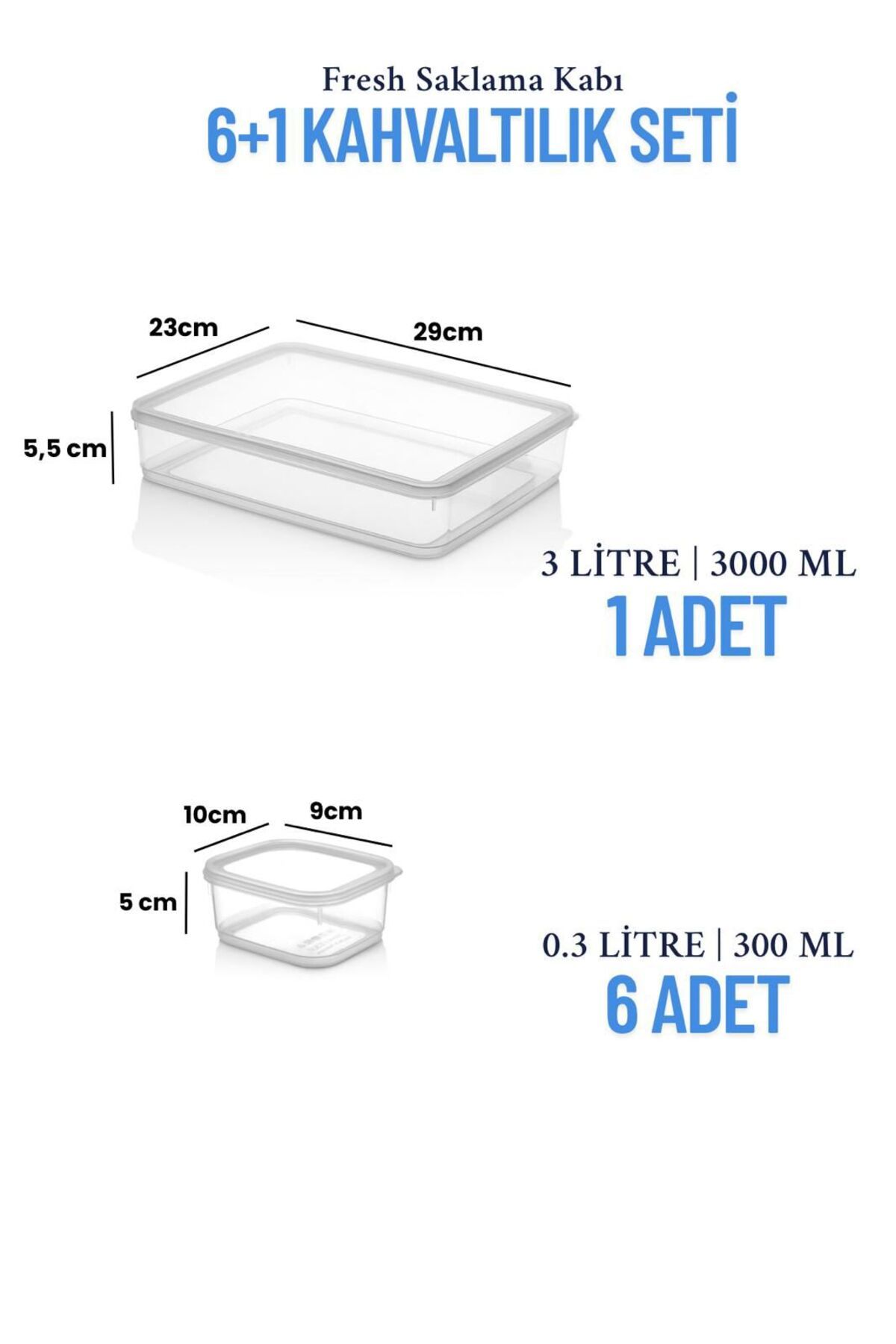 Espas Home-Set of 7 Leakproof Freshbox Breakfast Storage Containers / 1X3000 ml + 6X300 ml – Transparent 5