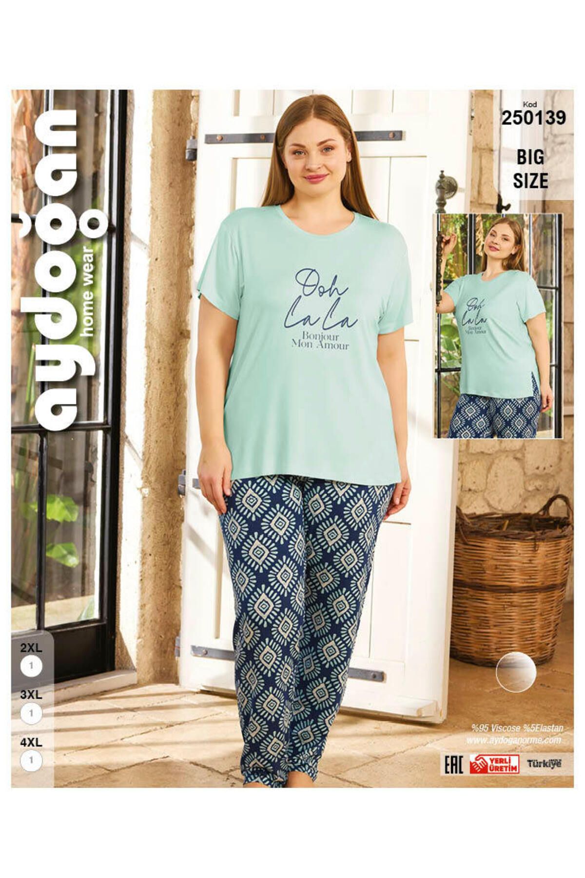 Aydoğan Kadın Büyük Beden Yeşil Viskon Pijama Takım 250139