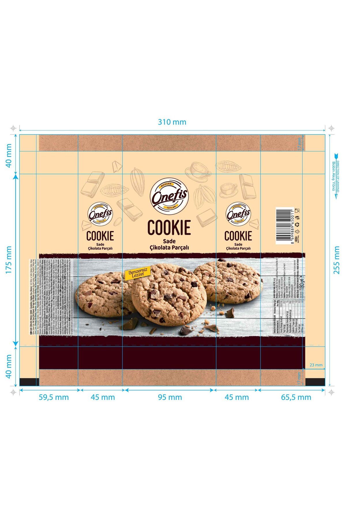 Ülker-Onefis Plain Chocolate Chip + Cocoa Chocolate Chip & Hazelnut Cookie 180 g 2