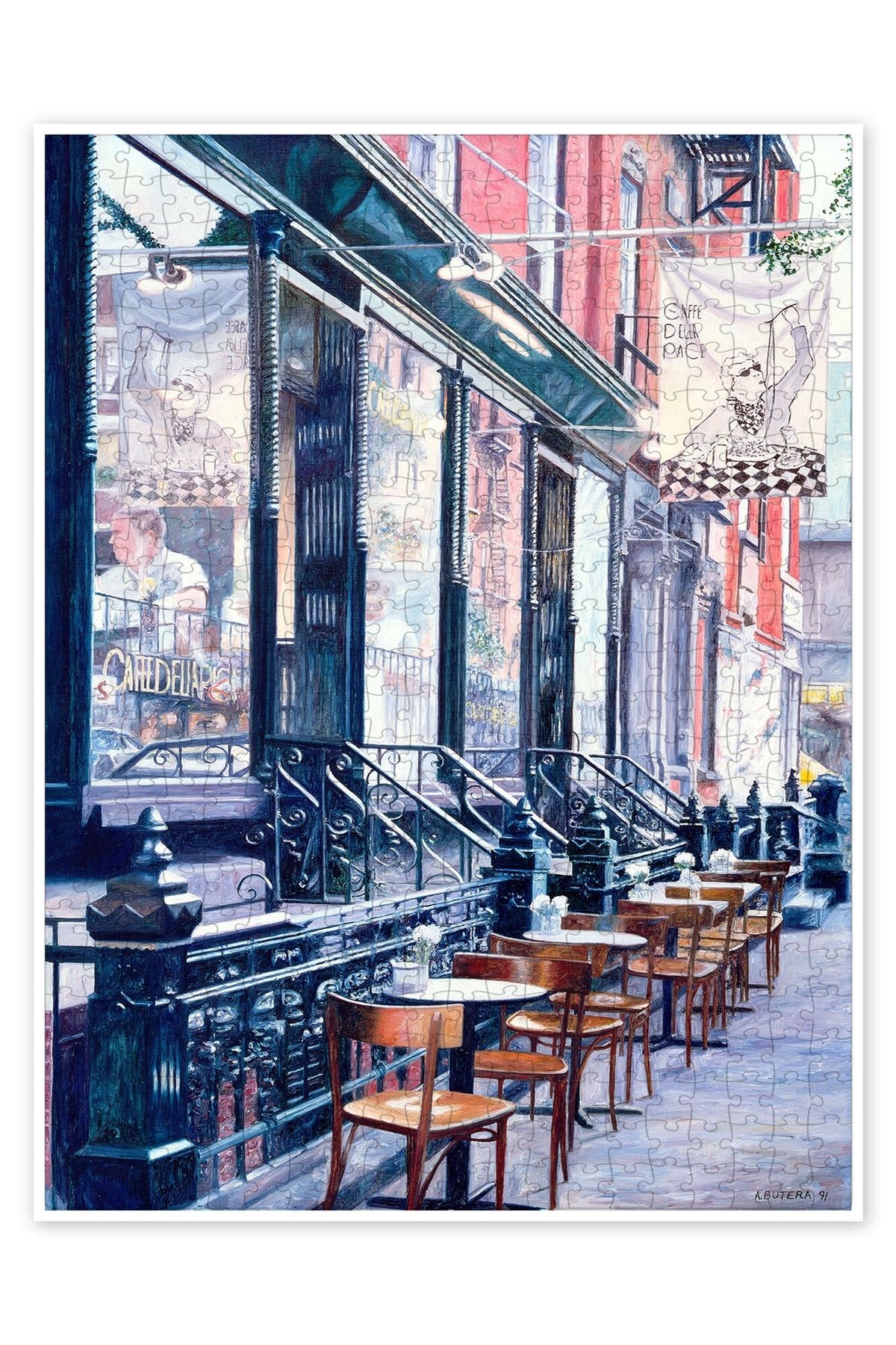 Jeronkarji Cafe Della Pace, New York City, 1991 500 Parça Puzzle Yapboz Şehir Manzara Temalı Hobilik