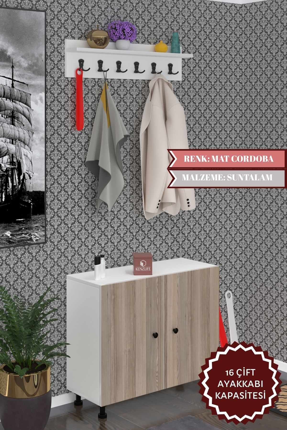 Kenzlife portmanto ayakkabılık ve askılık edik4 crdbyz 68*080*32 onaltı çift ayakkabı kapasitesi