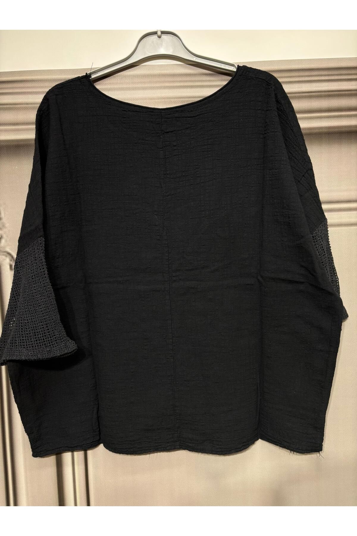 AGORATEKSTİL Kadın Oversize Fileli %100 Keten Bluz