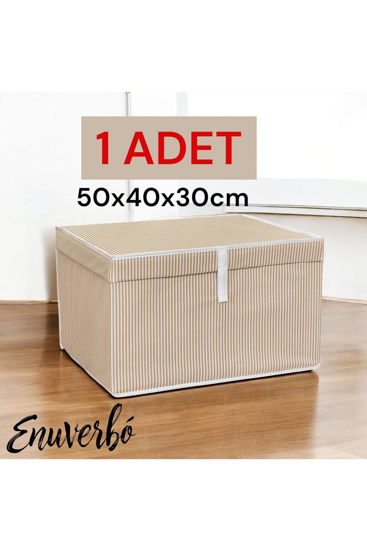 Enuverbi 1 Adet Kapaklı Çok Amaçlı Çamaşır-saklama-düzenleme Organizer Hurç Kutu 50x40x30 - Maxi Kutu - Bej