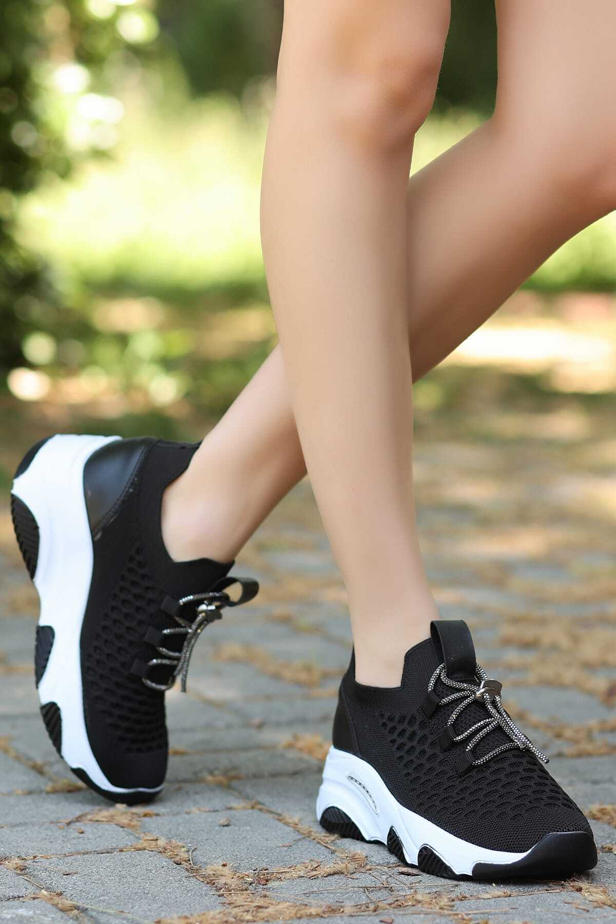LEYDİ SHOES DİNAR TRİKO BEYAZ TAŞLI BAĞCIKLI SPOR görsel 3