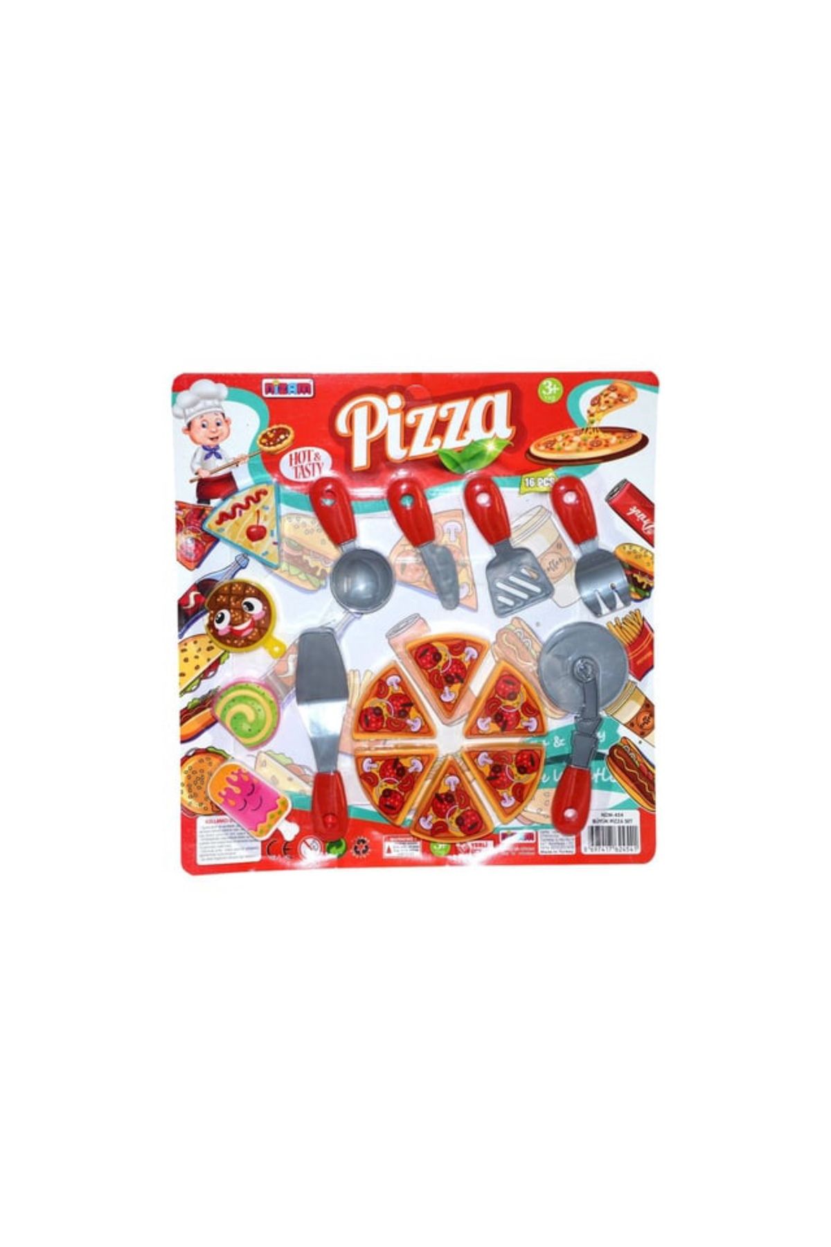 abnturk 16 Parça Pizza Dondurma Kek Seti Kaşık Setli Oyuncak Yemek Set