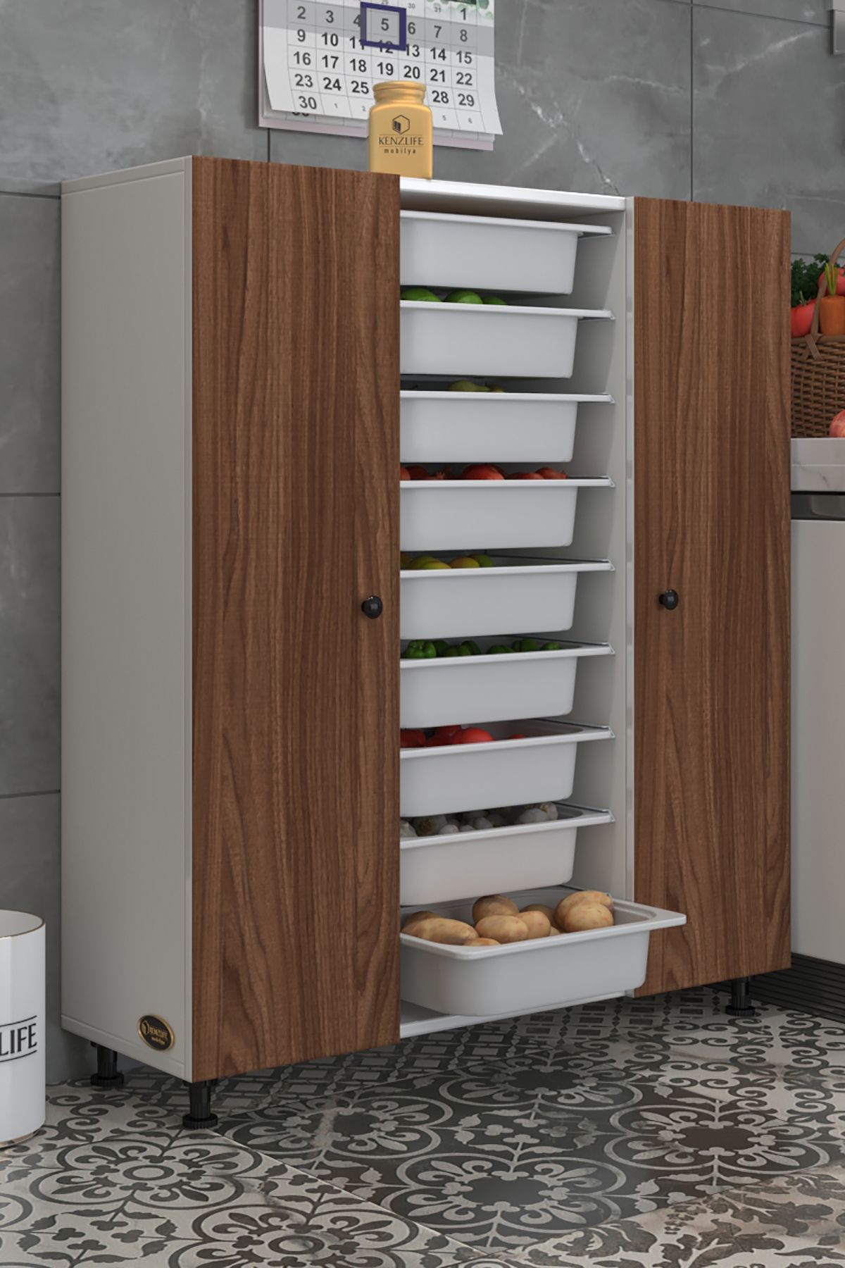 Kenzlife sepetli kapaklı mutfak dolabı hürrem cvzbyz 122*105*32 erzak 9 sepetli