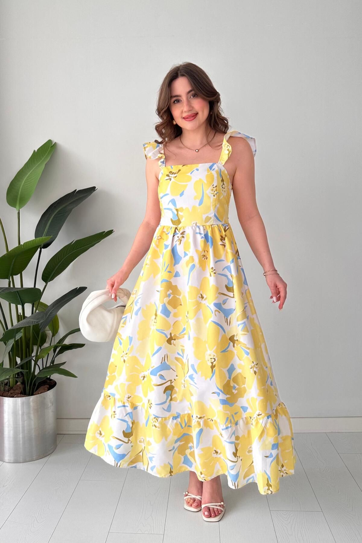 MaziButik Manolya Poplin Elbise Sarı