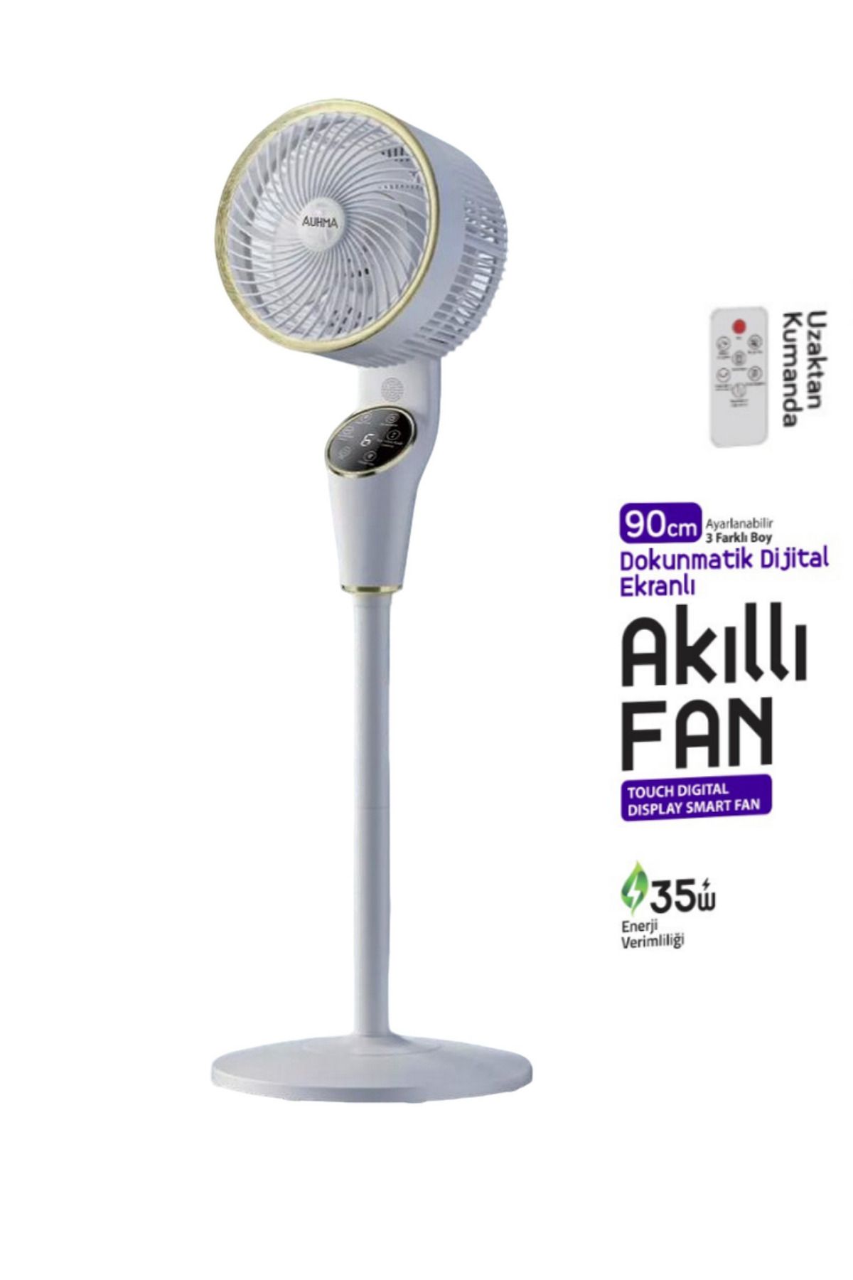 Sarftech Zarif Tasarım 90cm Ayarlanabilir 3 Boy Dokunmatik Dijital Ekranlı Uzaktan Kumandalı Akıllı Fan
