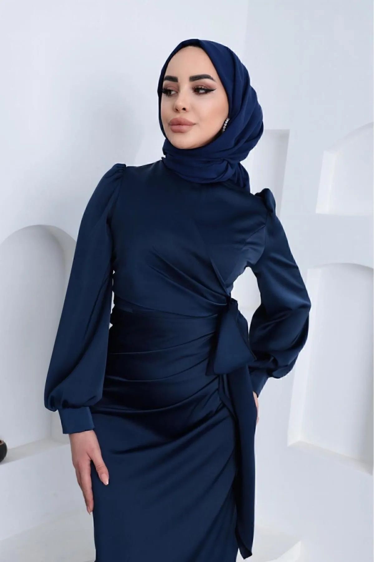 Trendy Butik Kadın YANDAN BAĞLAMALI SATEN ABİYE - Laciver