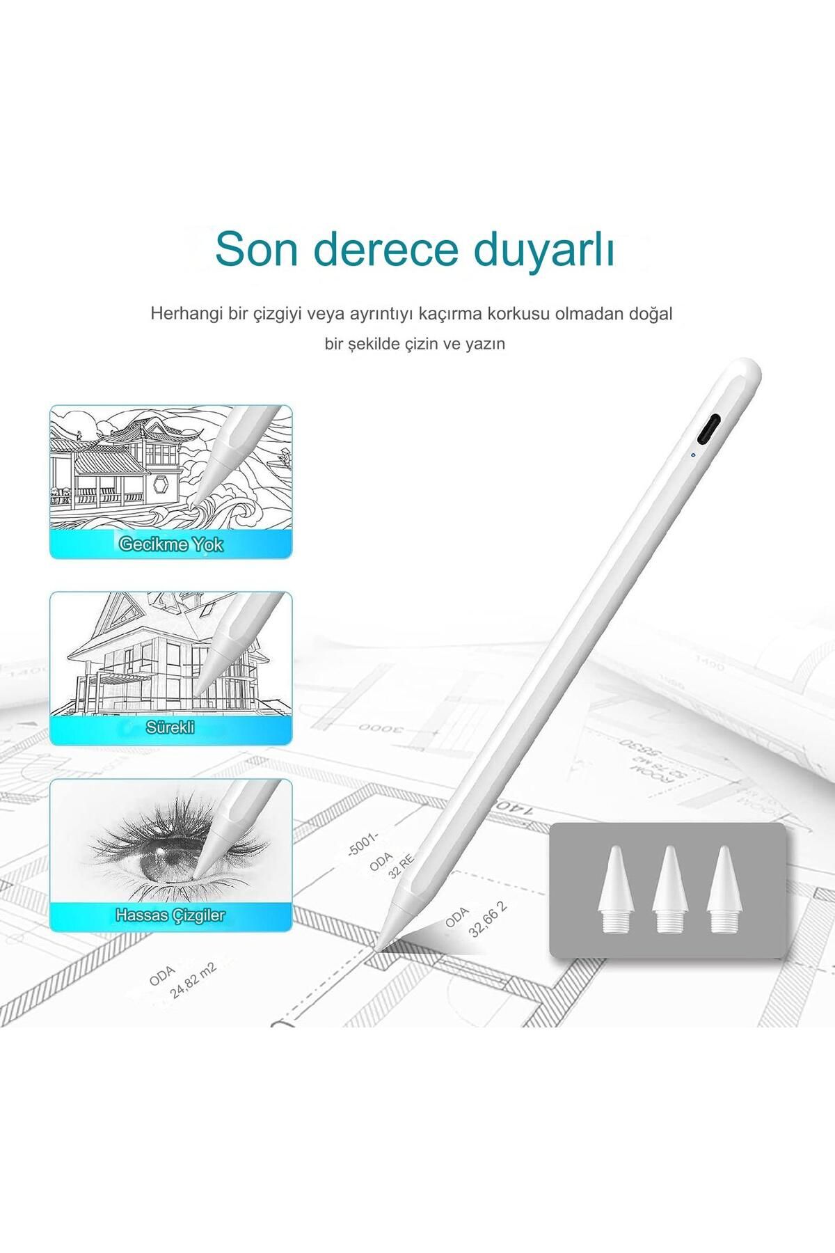gökmer iPad A16 Cip 11. Nesil 2025 Uyumlu Avuç İçi Algılamayan Eğimle Çizim Kalınlığı Değişen İPAD KALEMİ