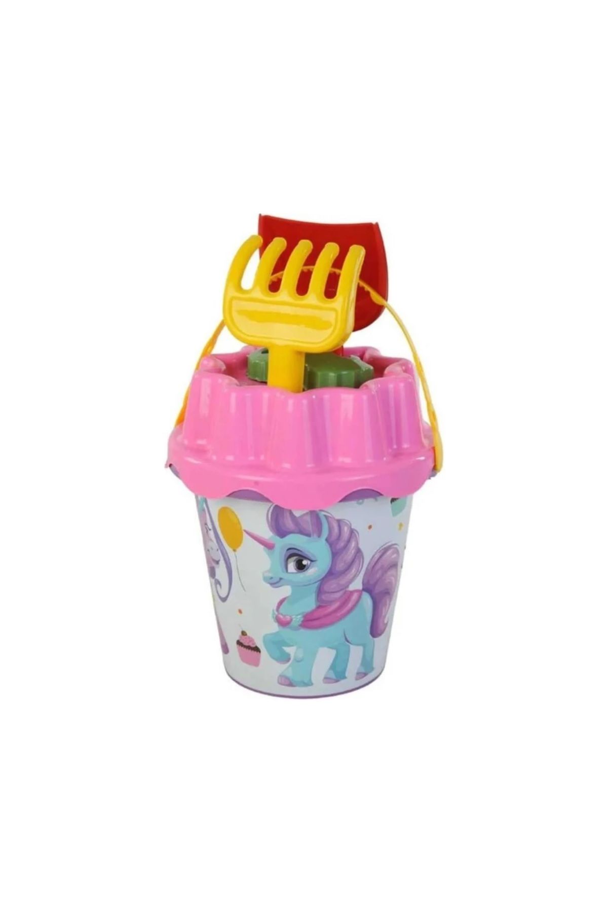 abnturk Orta Boy 5 Parça Unicornlu Kız Çocuk Plaj Deniz Kum Kova Seti Kürek Tırmık Kova Set