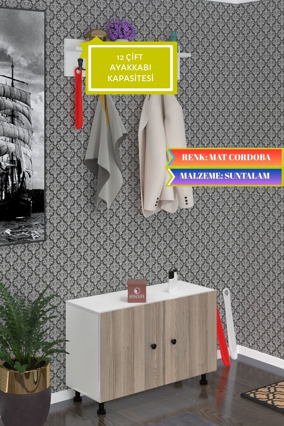 Kenzlife ayakkabılık galoş3 crdbyz 53*080*32 kapaklı 3 raflı 12 çift ayakkabı kapasitesi