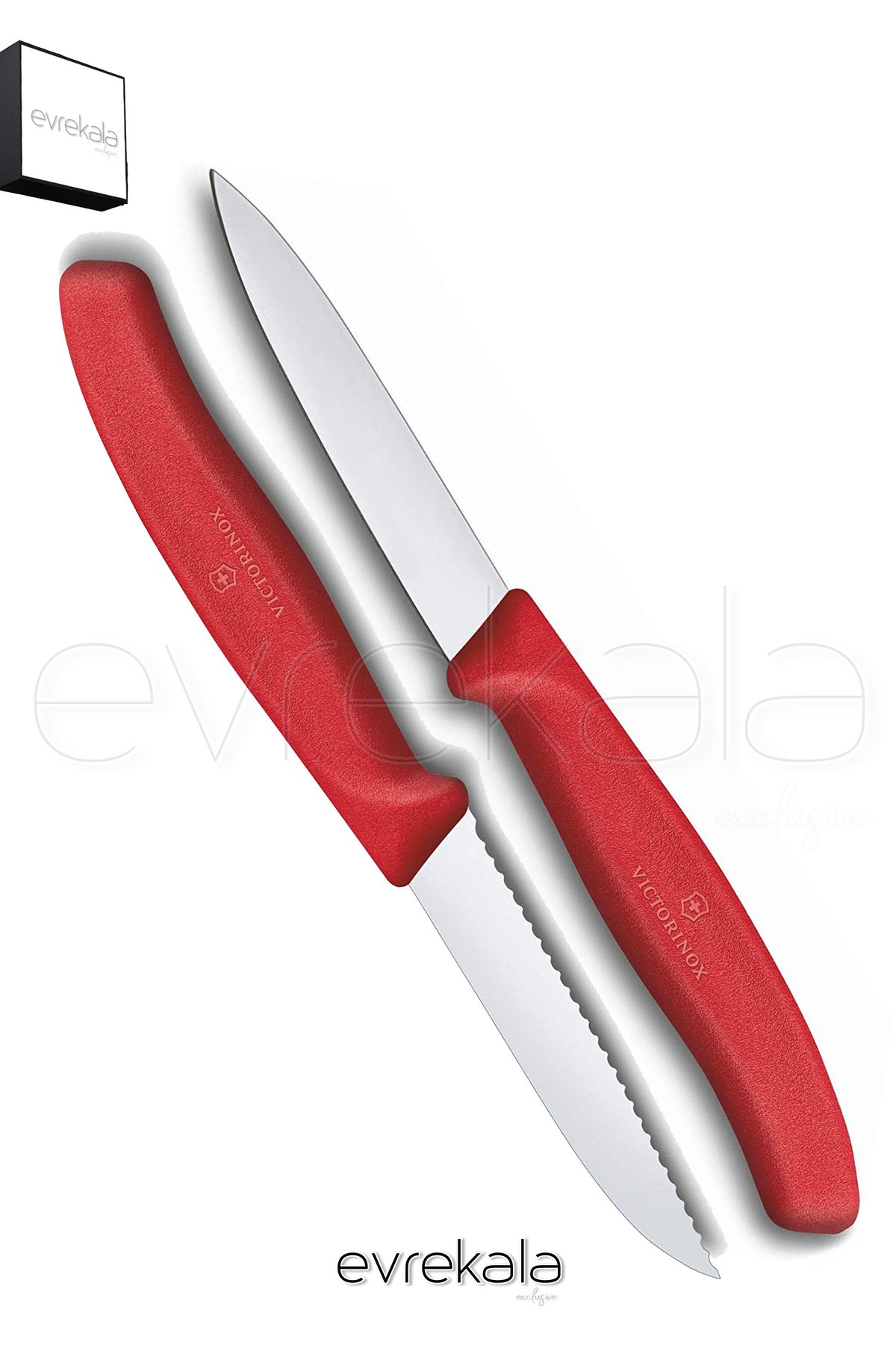 Victorinox Evrekala Bıçak Seti Victorinox Tırtıklı ve Düz Meyve-Sebze Bıçağı -Özel Evrekala Kargo Paketli- 8 cm