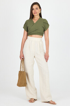 Rays Natural Keten Görünümlü %100 Pamuk Cırt Kapama Detaylı Pantolon 4748A