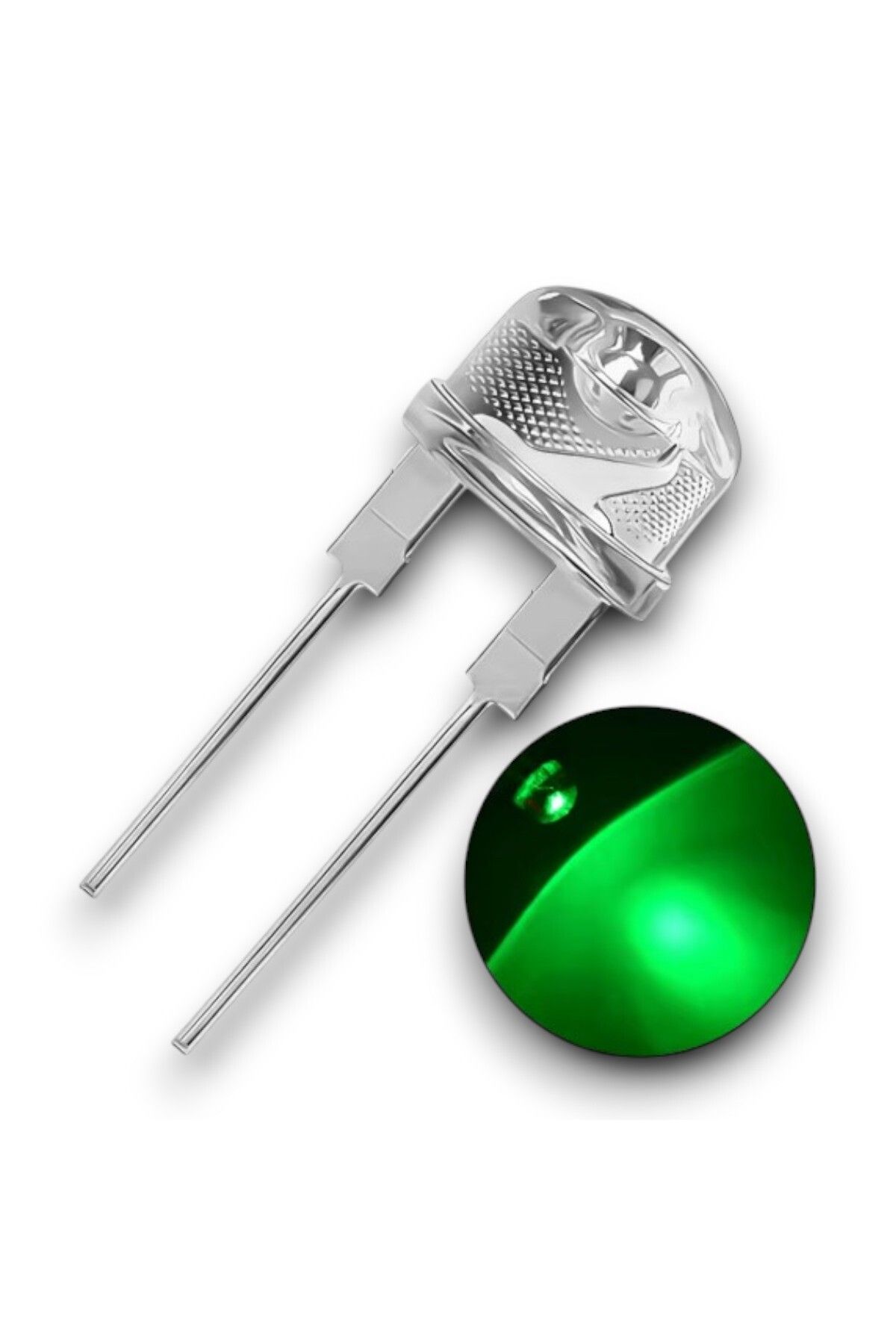 ELEKTROMALL 8mm Yeşil Mantar Şeffaf Led - 50 Adet