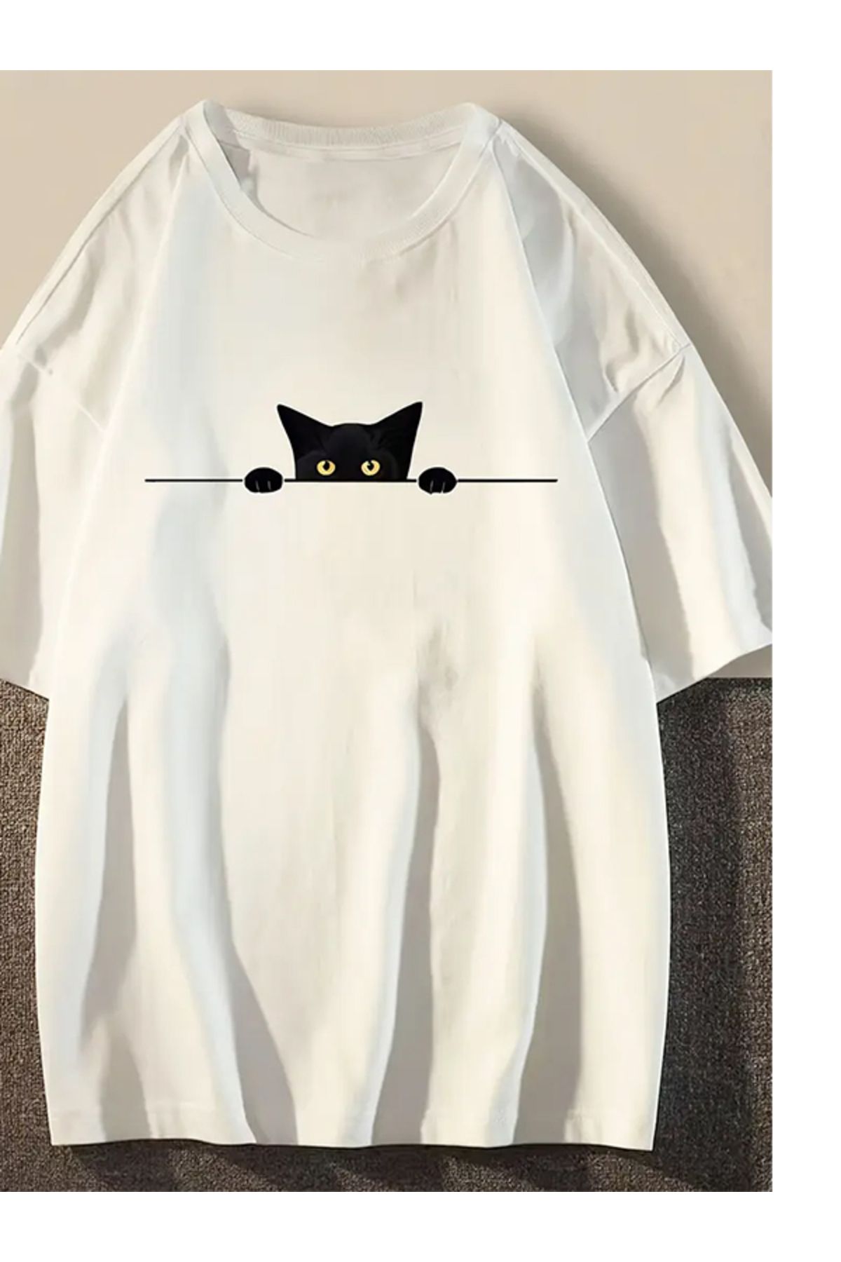 EXPECTED Unisex Kedi Baskılı Oversize Rahat Kesim Pamuklu T-shirt
