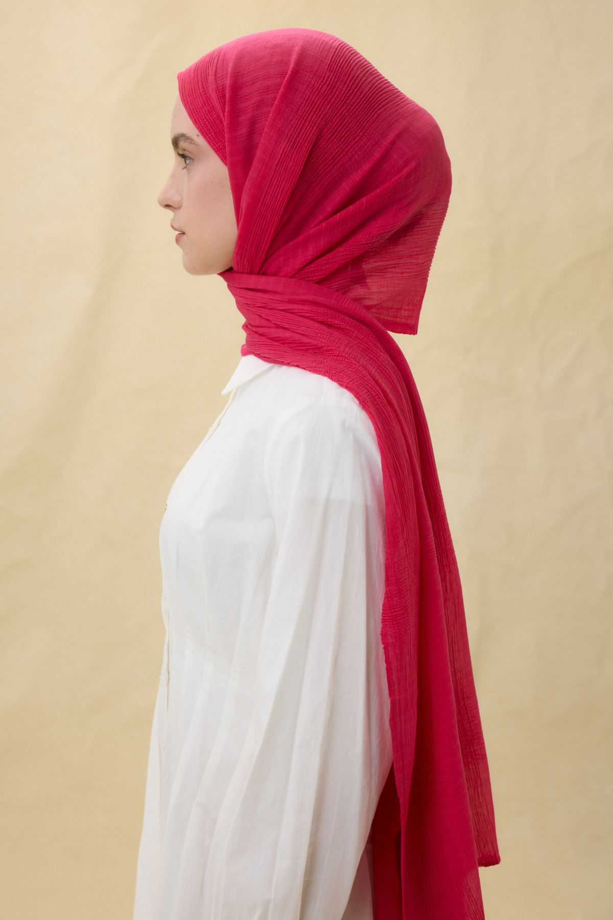 FENZA SCARF BRICE MERCAN PEMBE UZUN SAÇAK PÜSKÜLLÜ PAMUKLU ŞAL