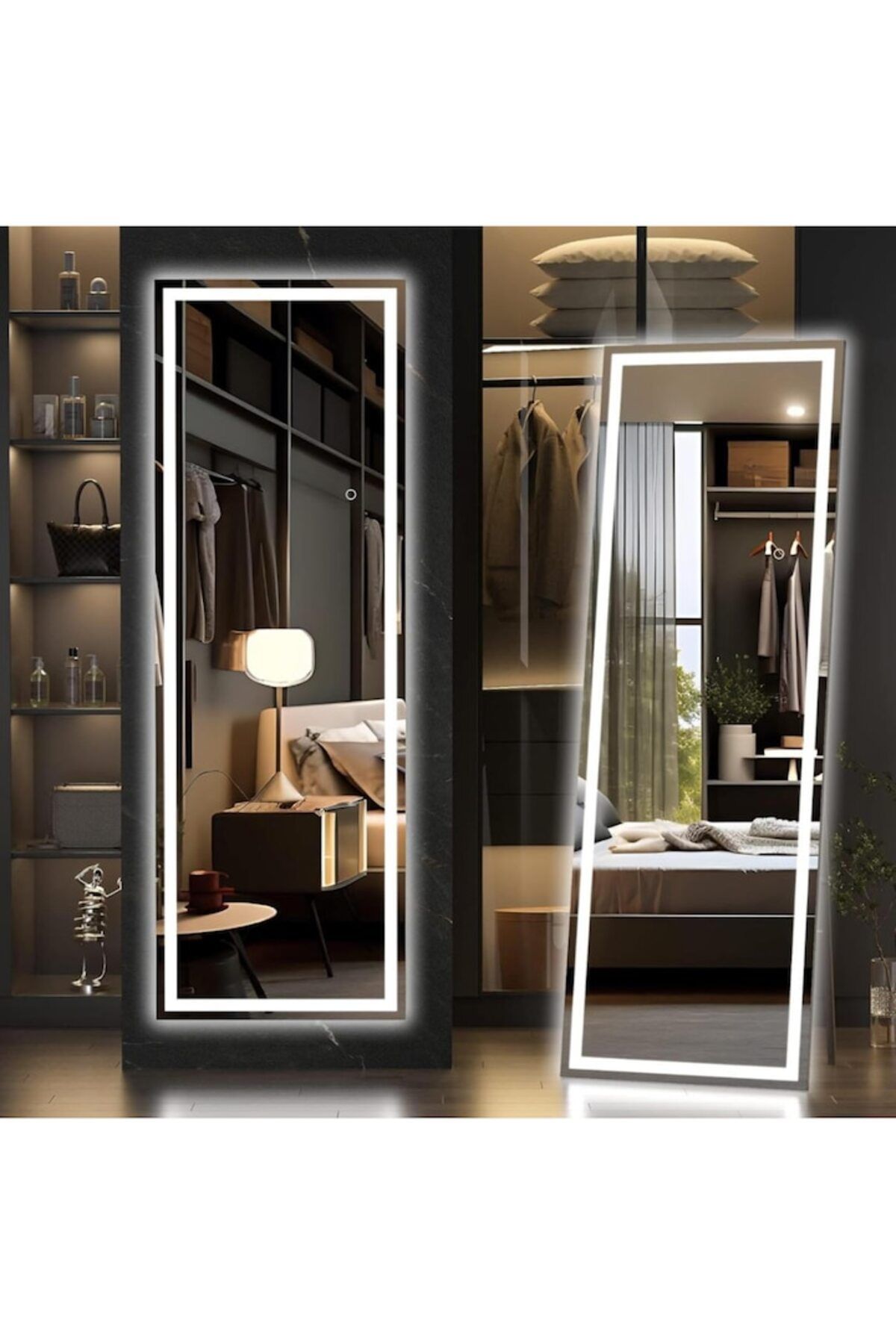 OPTIM DEKO-Premium Bathroom Mirror with LED Lighting, Touch Control, Anti-Fog System, Black Reversible Frame, 1 3