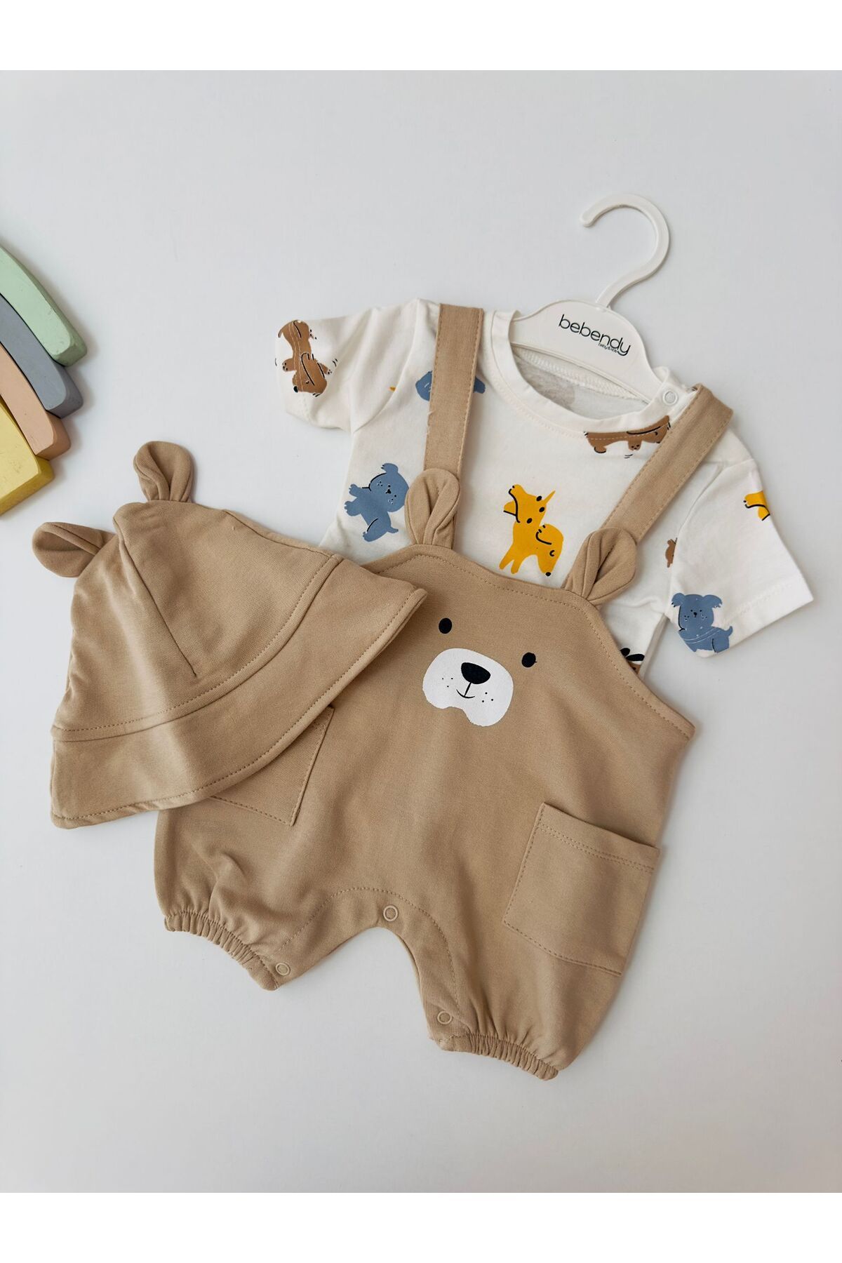 MARYE BABY ERKEK BEBEK ŞAPKALI TULUM