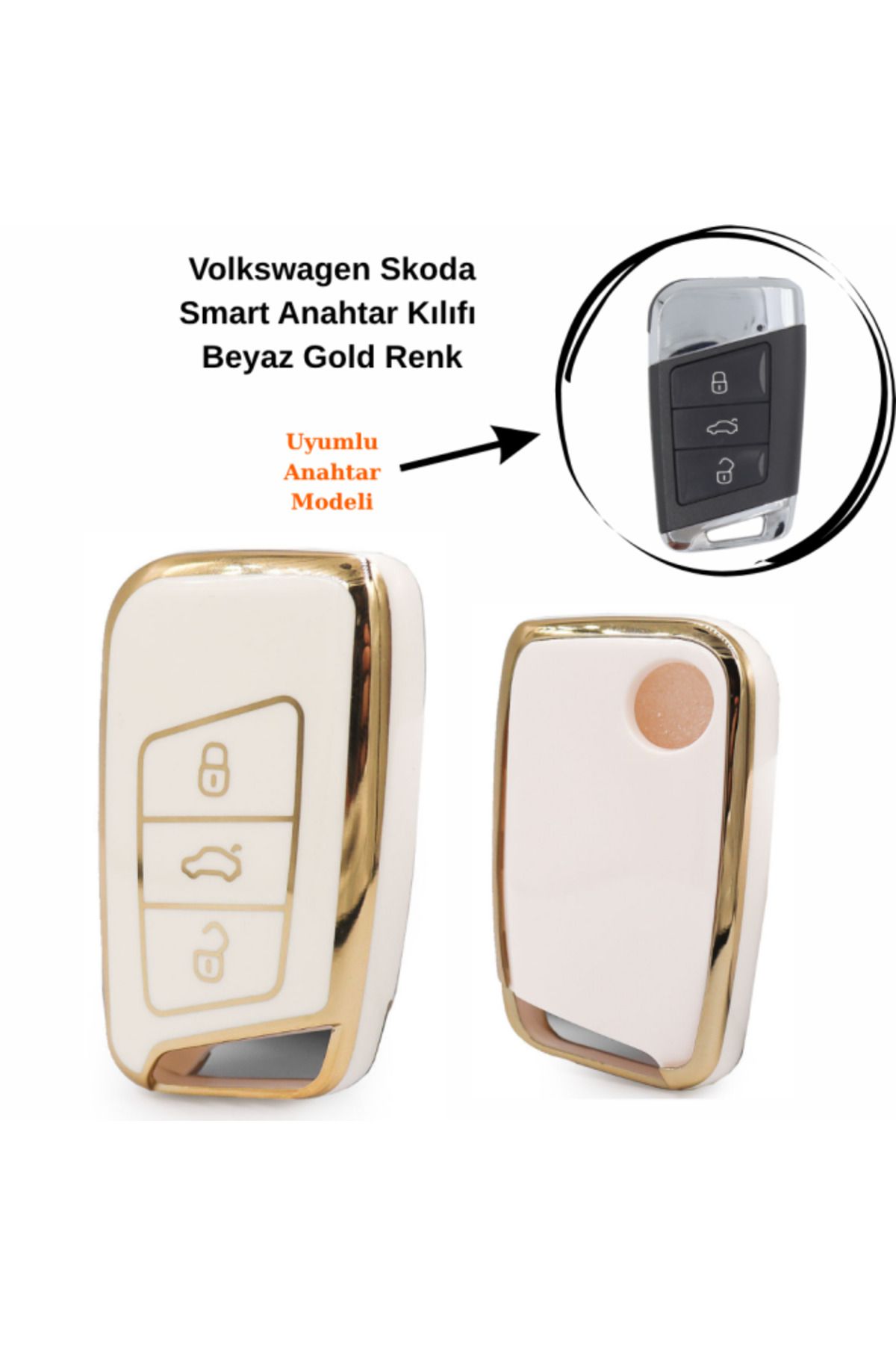 maxisepet Skoda Superb Anahtar Kumanda Kılıfı Beyaz Gold 2015-2024