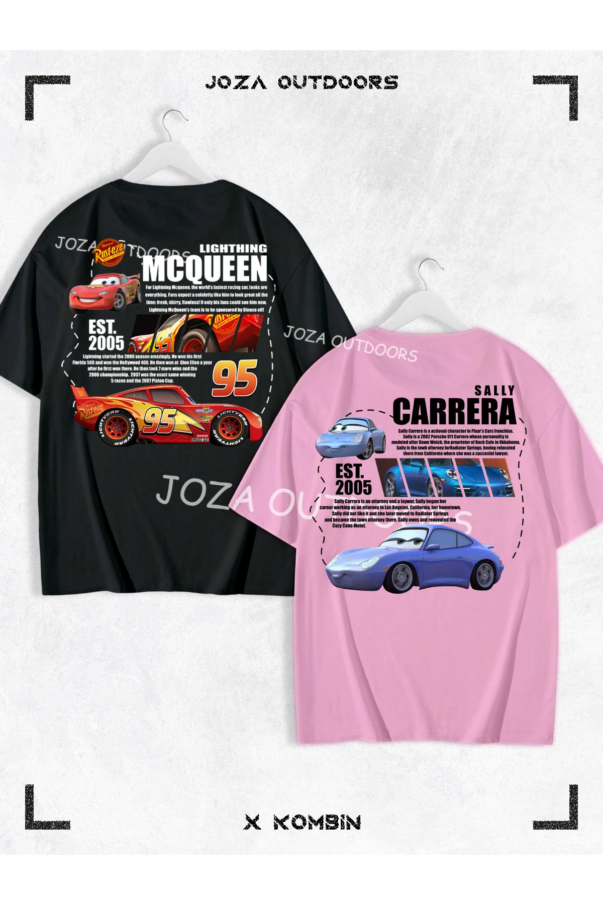 Joza Outdoors Kadın Erkek Yeni Sally Mcqueen SIRT Baskılı Sevgili Çift Kombini Oversize Renkli Tshirt 2'li Takım