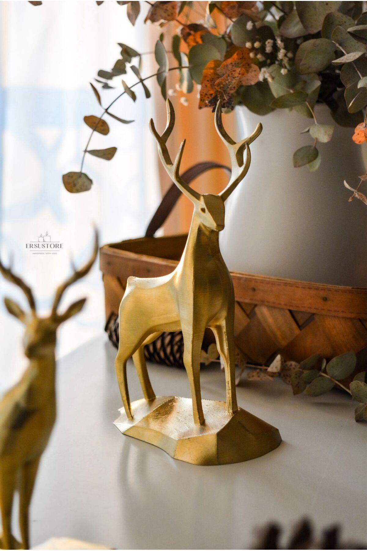 jeane home decor 19cm Altın Gold Varak Dekoratif Geyik Figür Hediyelik Dekor Bioplastik