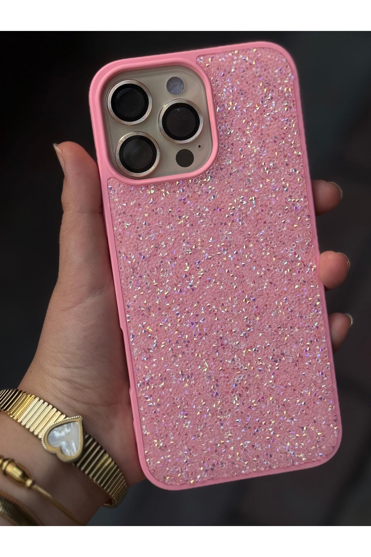 Caseji iPhone 16 Pro Max Uyumlu Parlayan Gerçek Işıldayan Taşlı Kenarları Yumuşak Kılıf