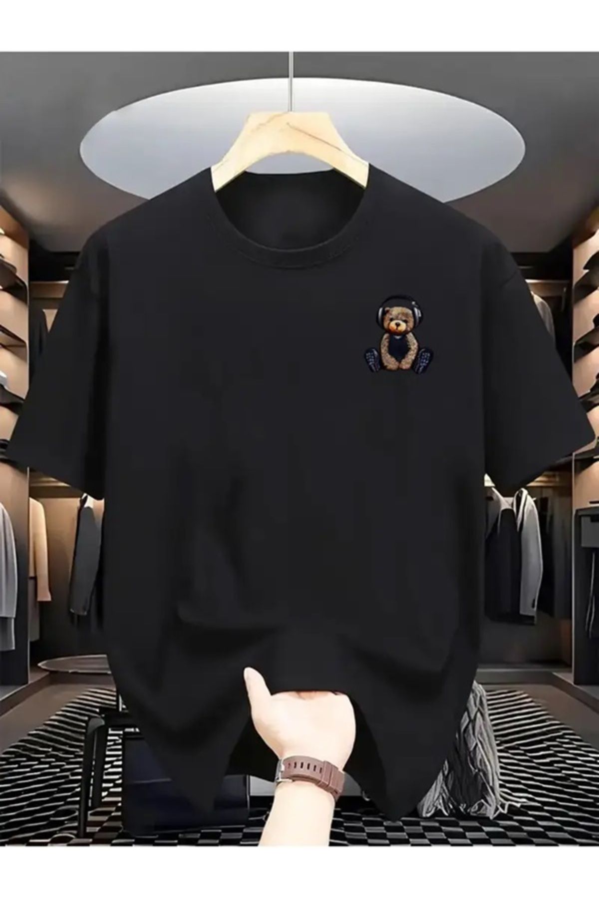 EXPECTED Unisex Ayı Figür Baskılı Oversize Geniş Kesim Casual Şık Günlük Spor Pamuklu T-shirt