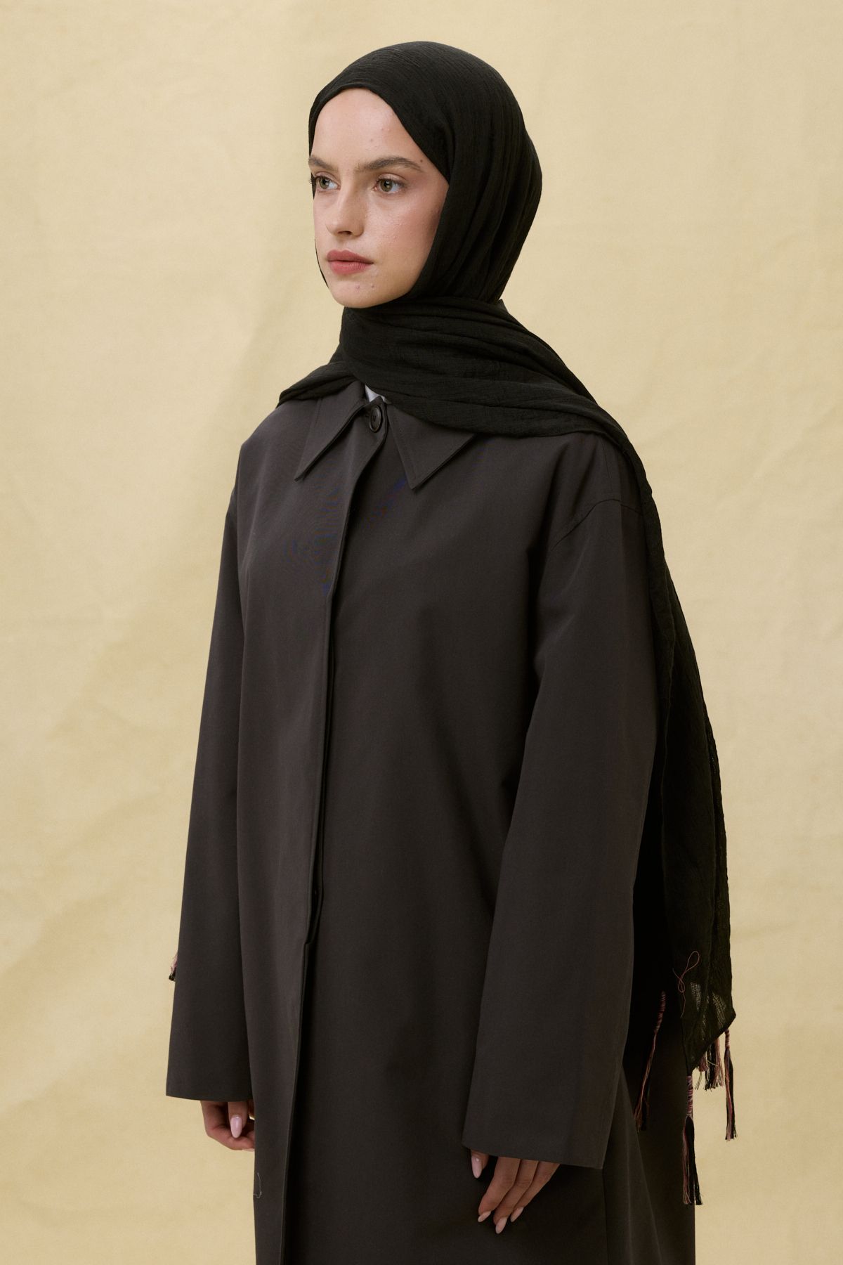 FENZA SCARF DREW SİYAH BOHEM UZUN SAÇAKLI PAMUKLU ŞAL
