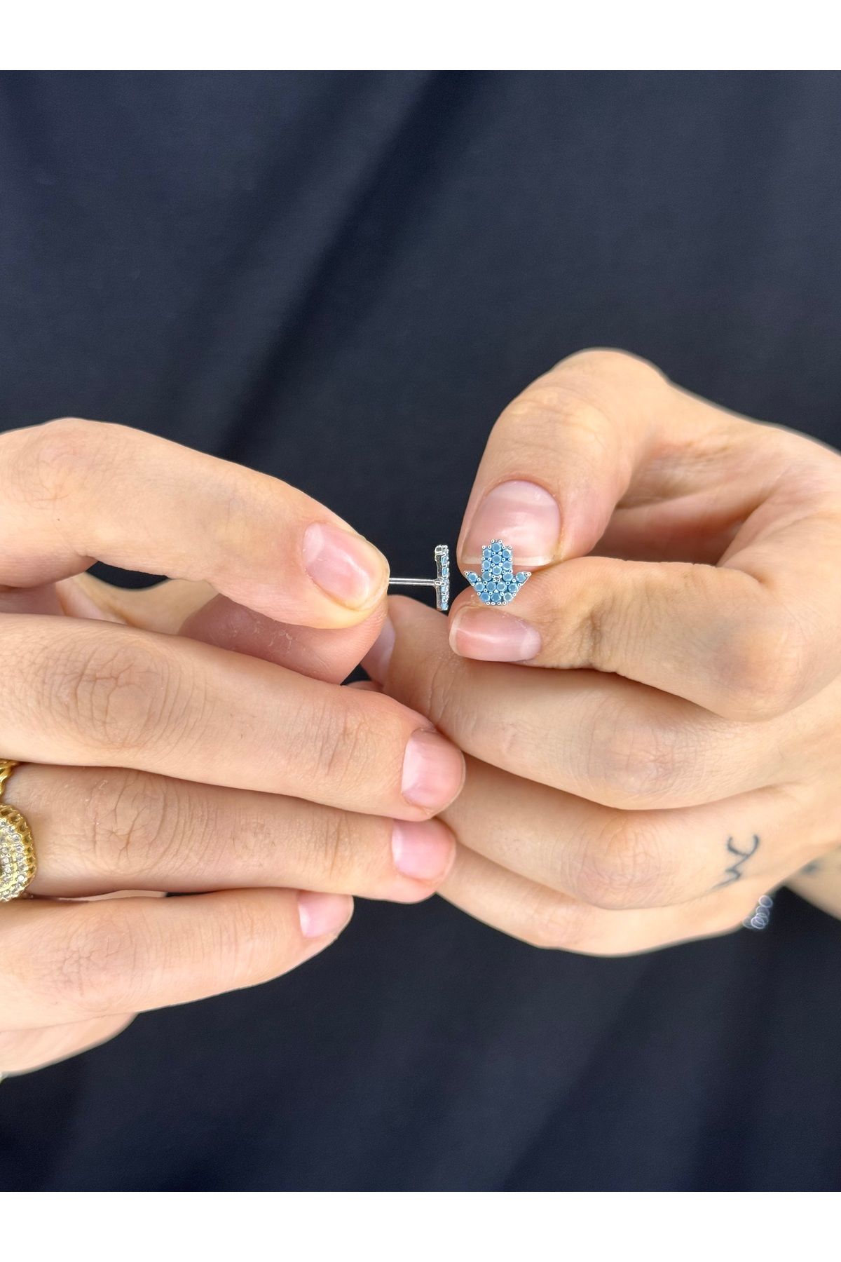 Azra Silver&Aksesuar 925 Ayar Zirkon Taşlı Fatma Ana Eli Gümüş Küpe
