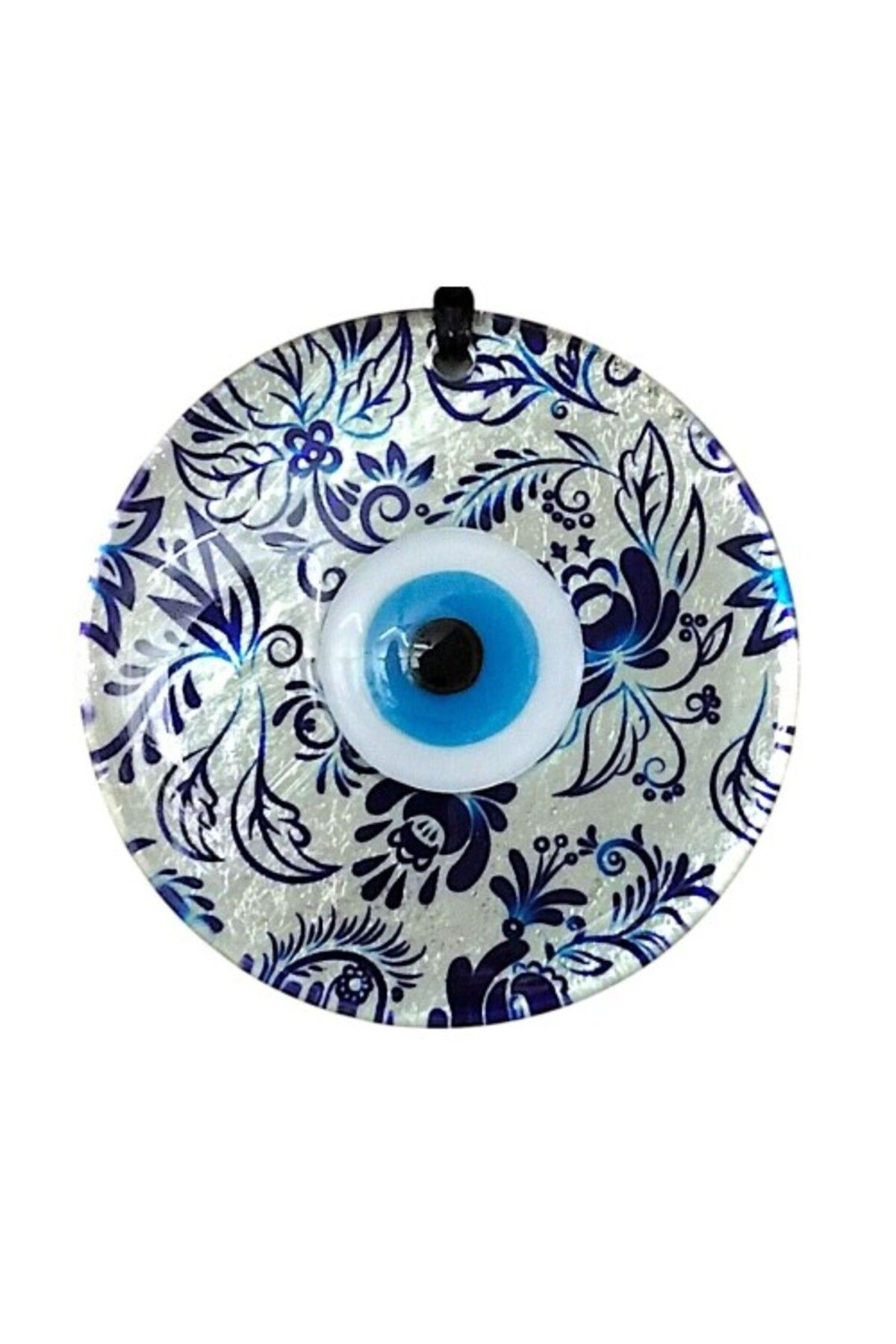 Mu Art Ahşap Nazar Boncuklu Yaprak Desenli Gümüş Rengi Füzyon Cam El Yapımı 12 Cm Duvar Süsü Nazarlık Hediyelik