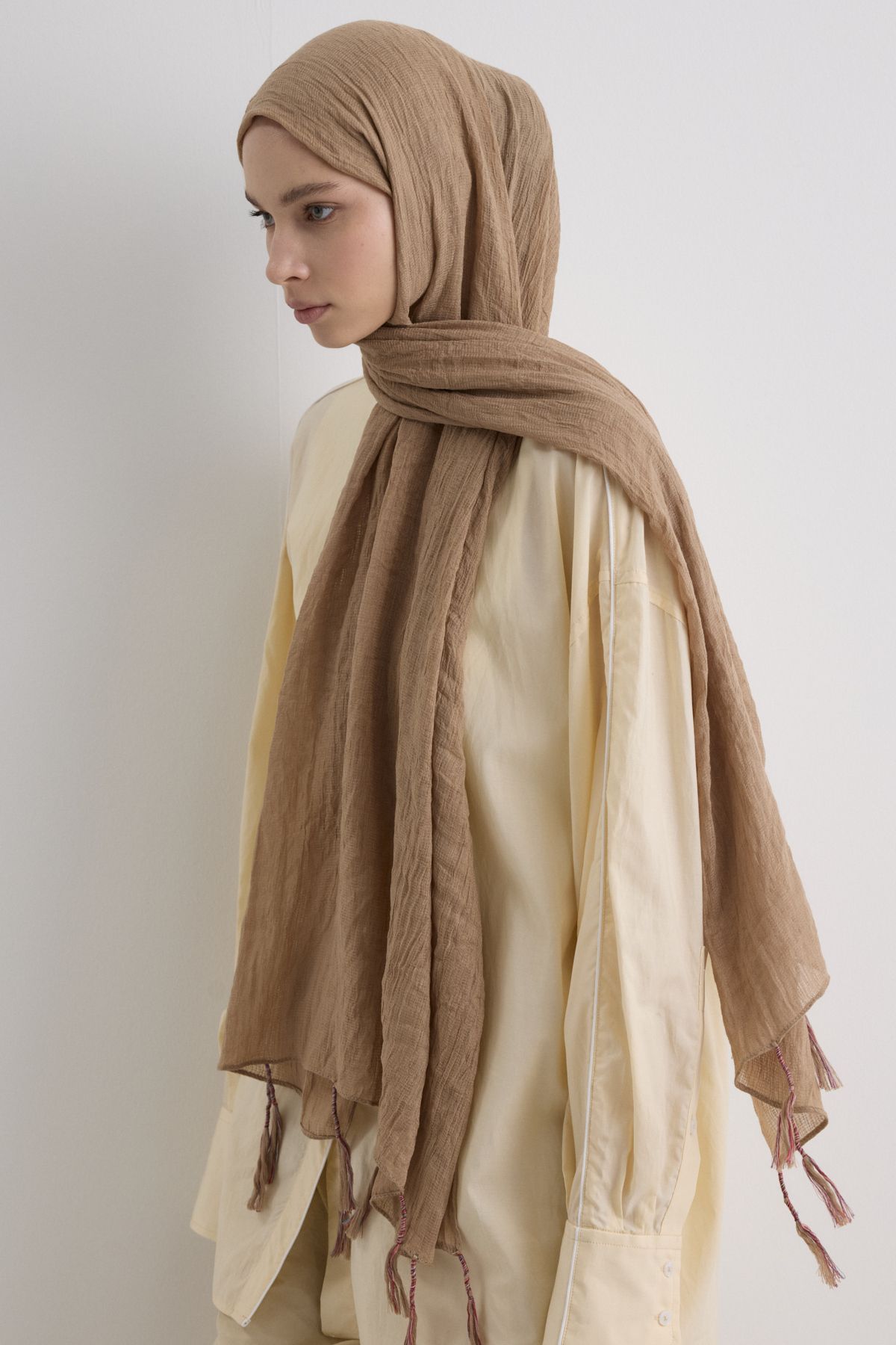 FENZA SCARF DREW BEJ BOHEM UZUN SAÇAKLI PAMUKLU ŞAL