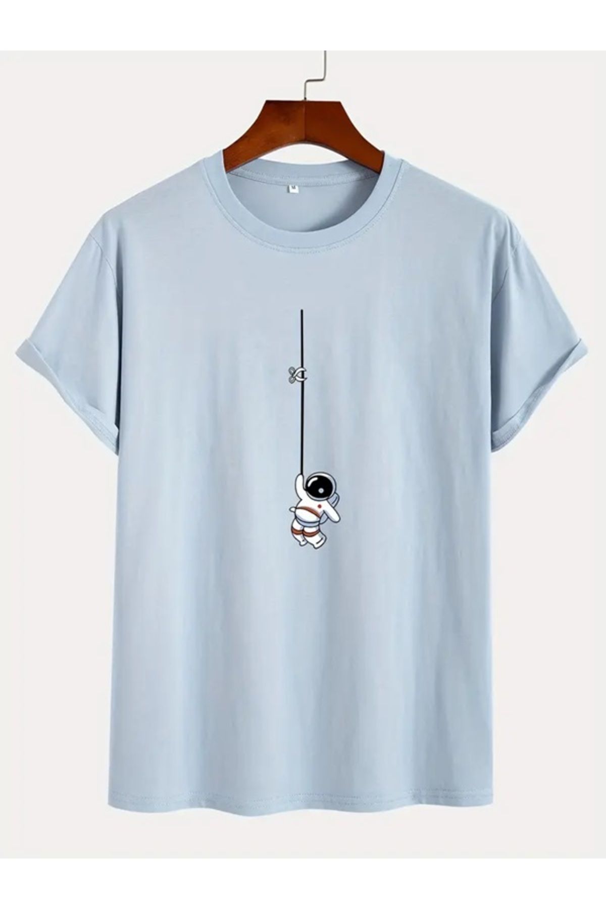 EXPECTED Erkek Astronot Baskılı Oversize Pamuklu Rahat Kısa Kollu Yuvarlak Yaka Tişört, Günlük Şık T-shirt