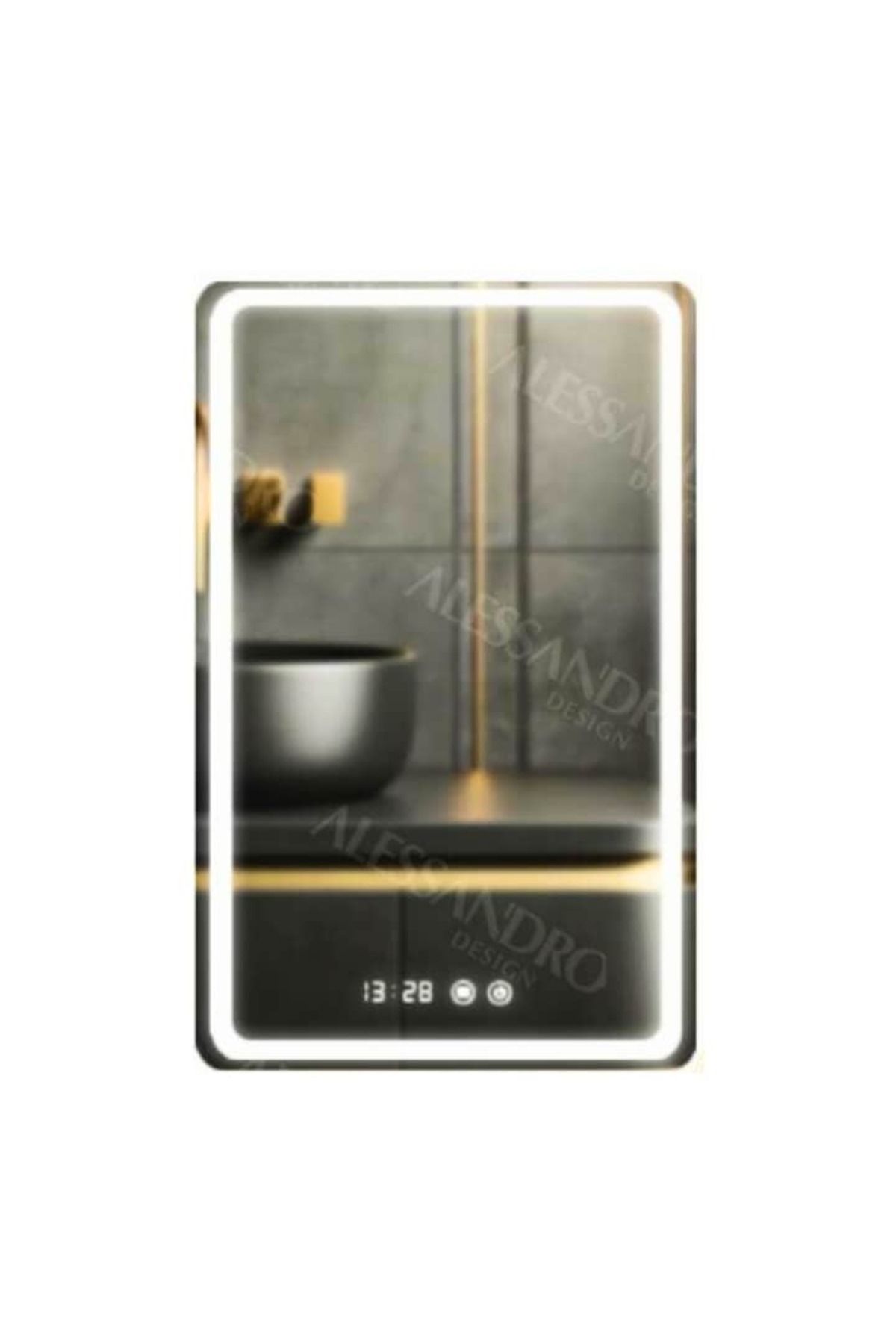 OPTIM DEKO-Premium Bathroom Mirror with LED Touch, Defogging System and Clock 60x80 cm 2