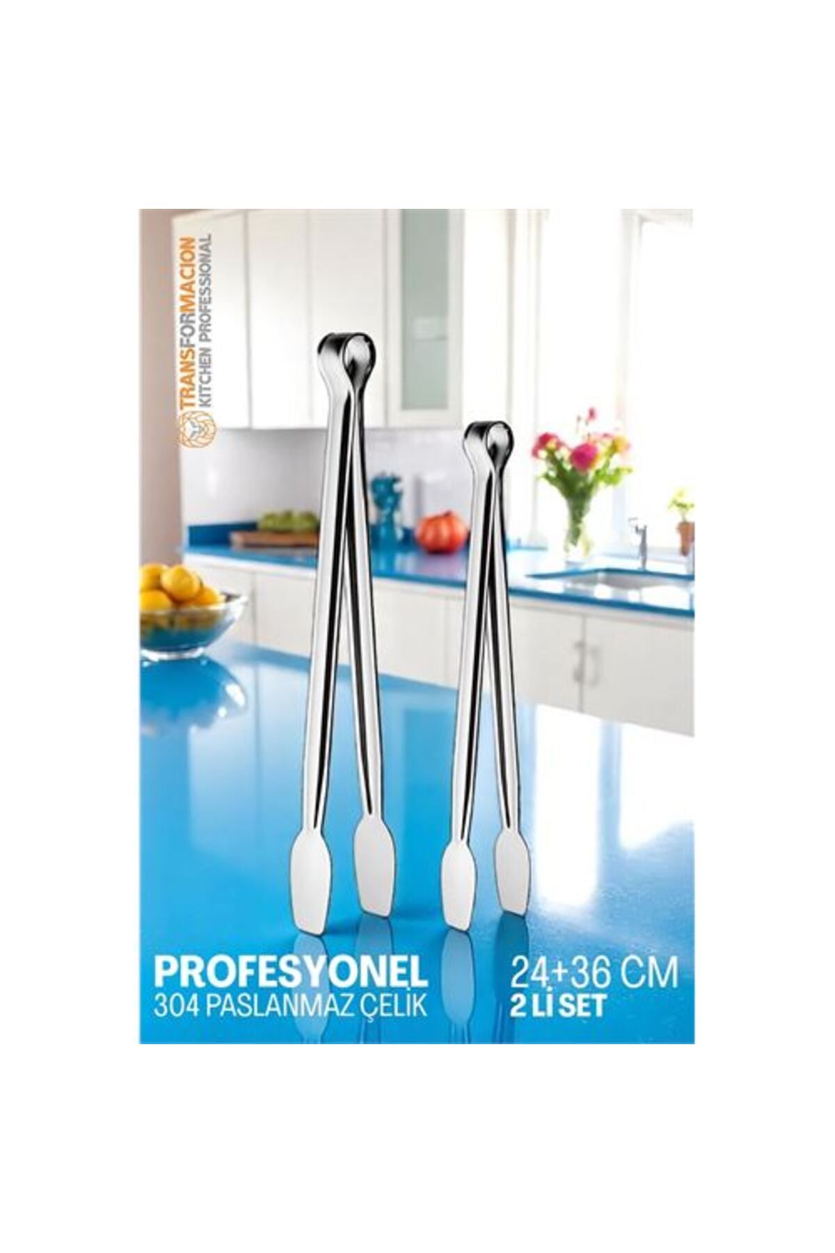 NEZADE STORE 2 Boy Mutfak Maşası - Mangal Barbekü Maşası - Izgara Maşası Tava Maşası Çelik 18 ve 36 Cm