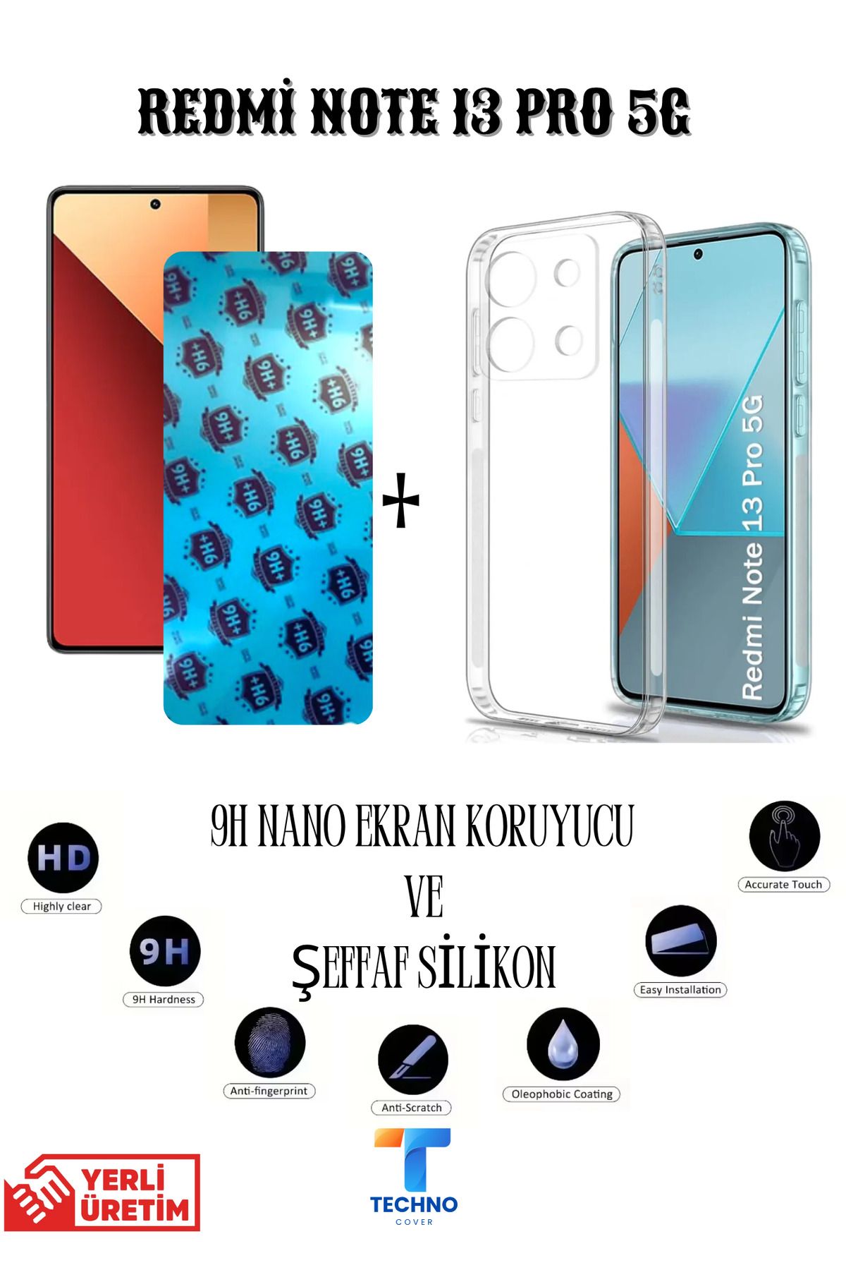 foxpower Redmi Note 13 Pro 5G Nano Ekran Koruyucu ve Şeffaf Kılıf 2li Avantajlı Paket