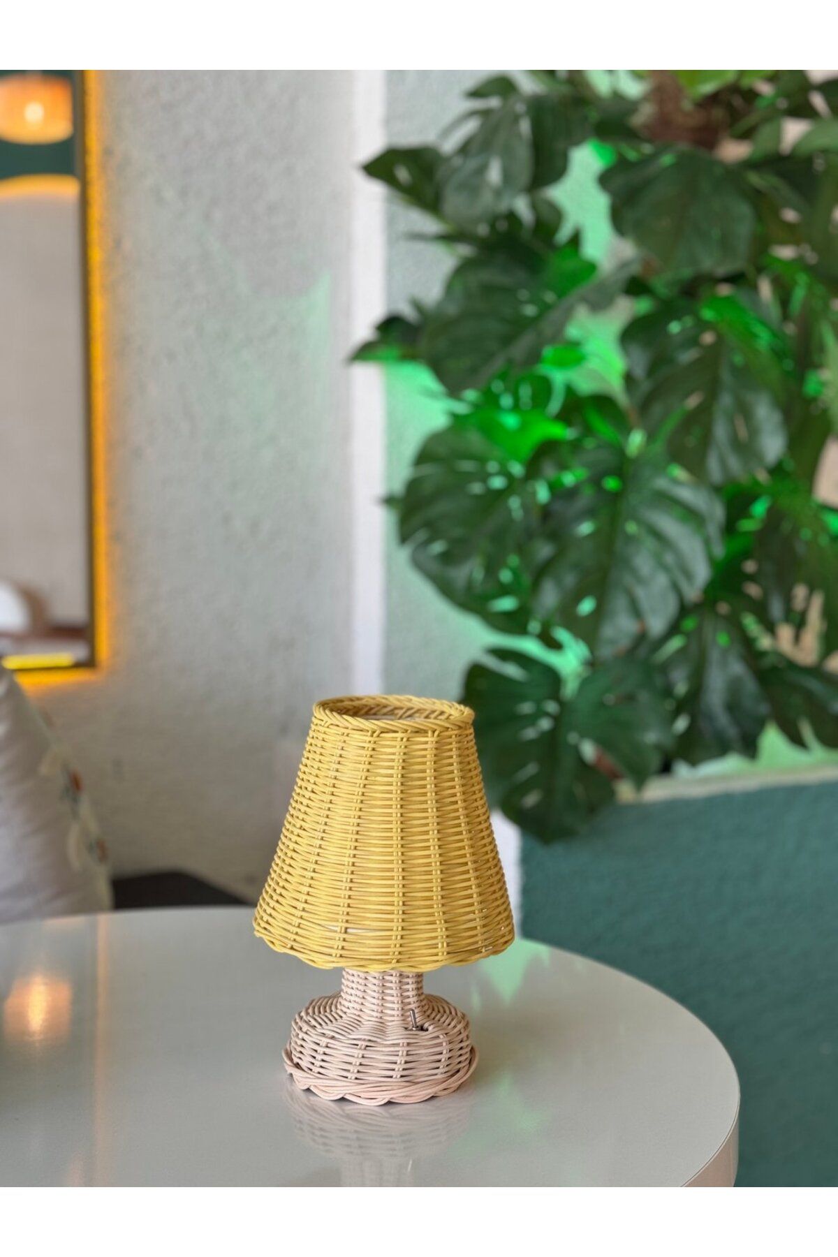 Maison Avf Sarı Rattan & Bambu Masa Üstü Kablosuz Pilli Abajur Alt Rattan Masa Lambası