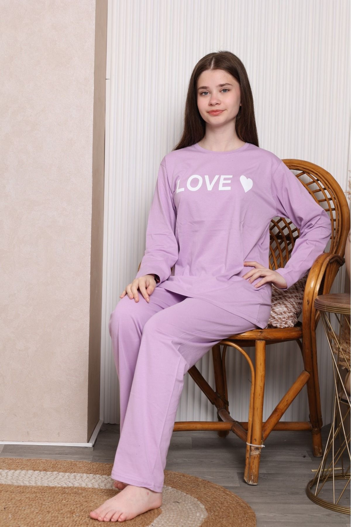 Pyjama Familya Genç Kız Figürlü İnce Uzun Kollu Pijama Takımı