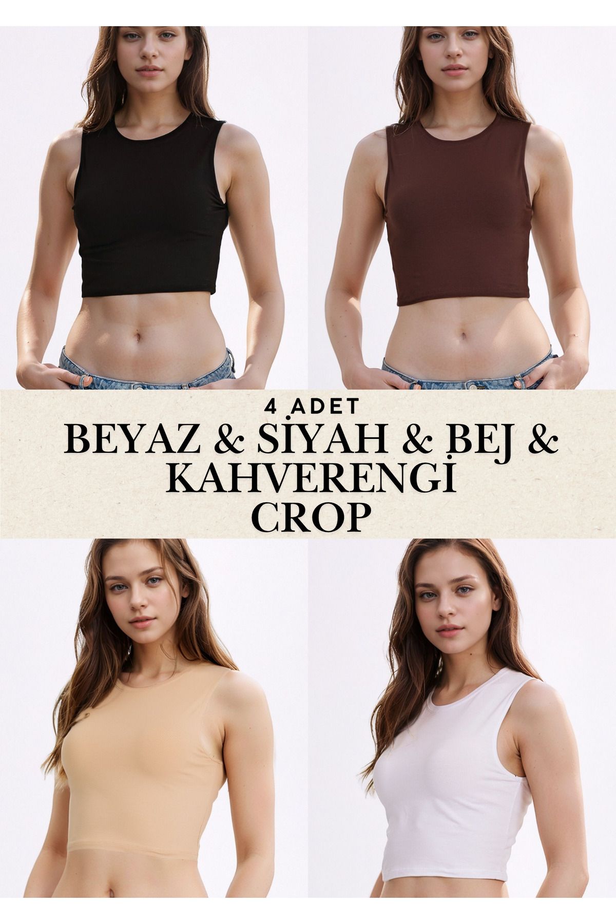 Loule Kadın Giyim Pamuklu & Elastan 4 Adet Çok Renkli Kolsuz Crop OL.011.ILK.109
