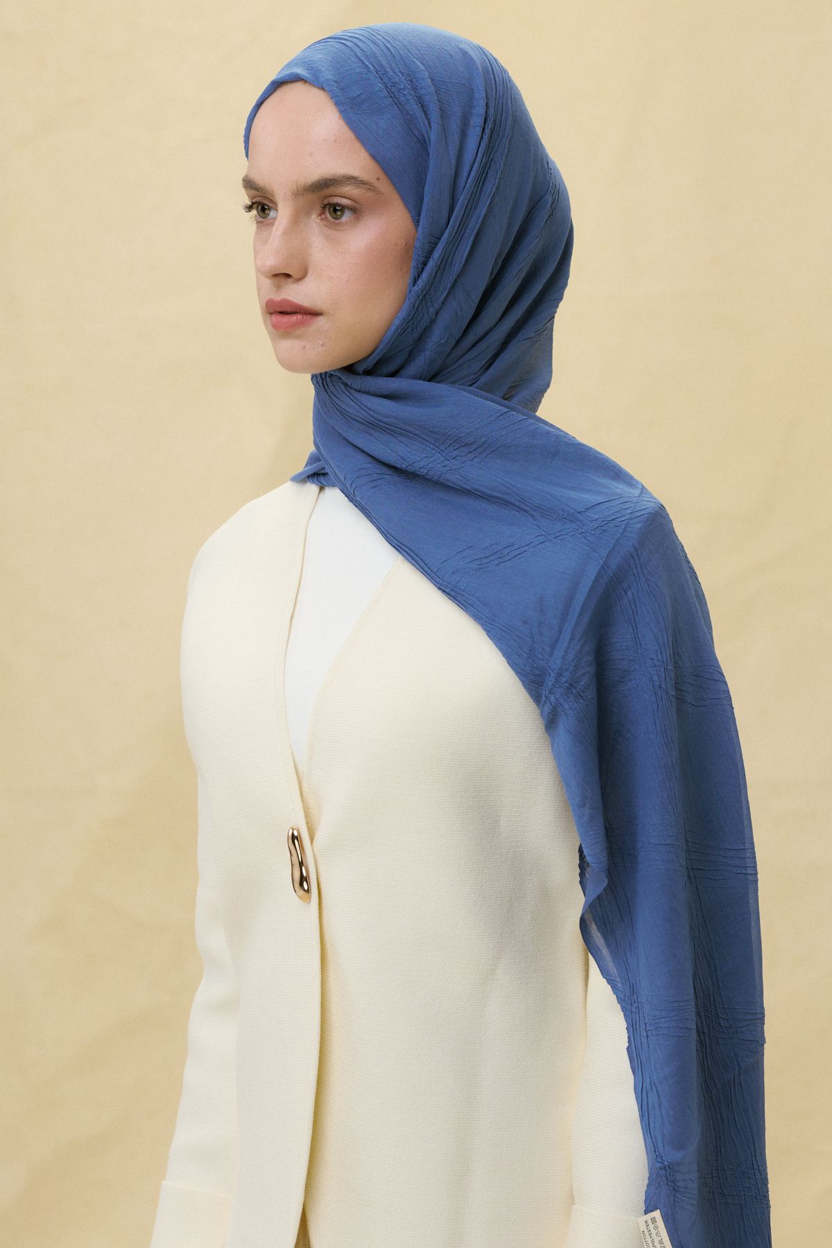 FENZA SCARF LİLYUM İNDİGO SAÇAK PÜSKÜLLÜ PAMUKLU ŞAL