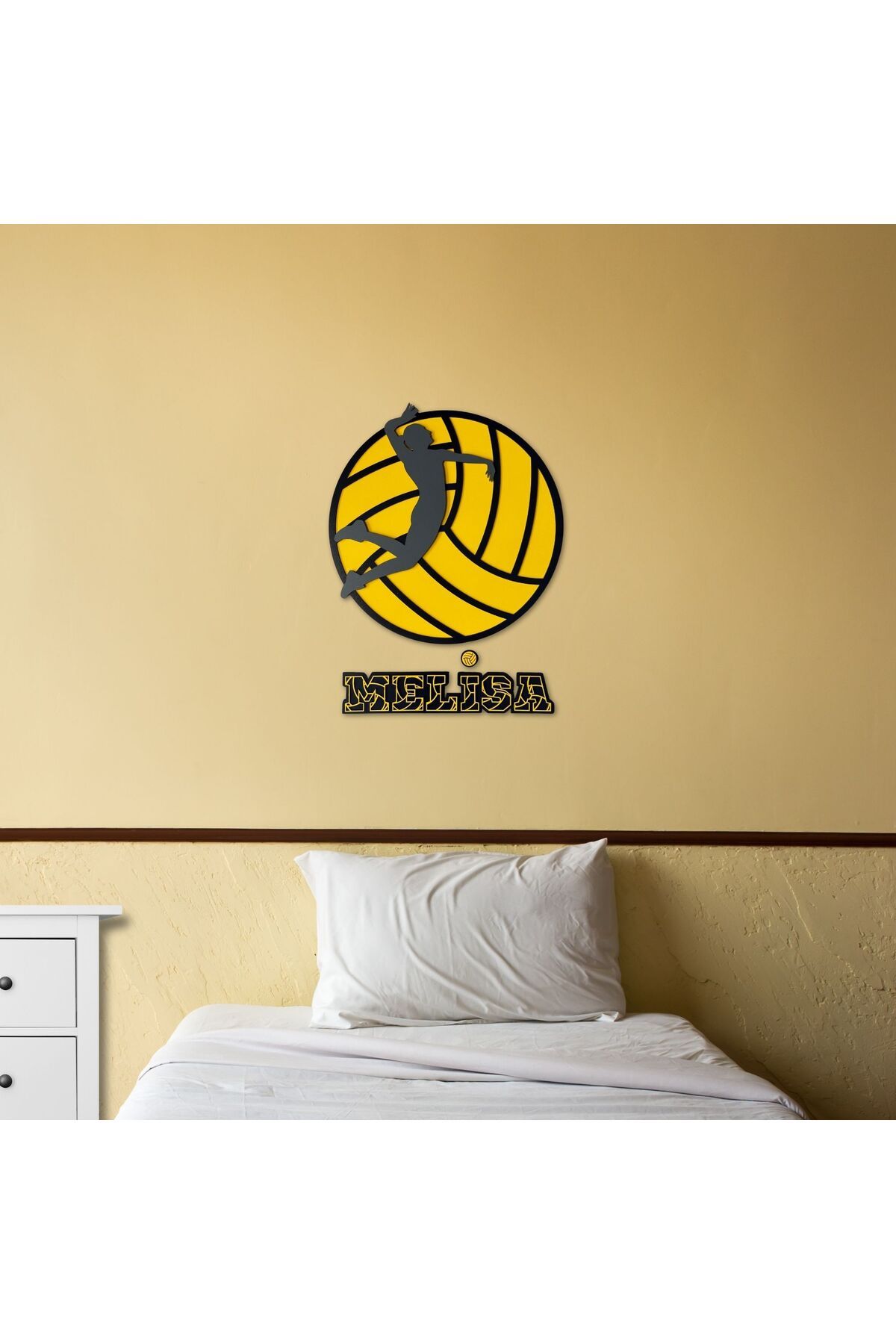 HippoDeco Kişiye Özel İsimli Ahşap MDF Voleybol Duvar Dekoru | Sporcu Temalı Voleybol Oynayan Oyuncu Desenli