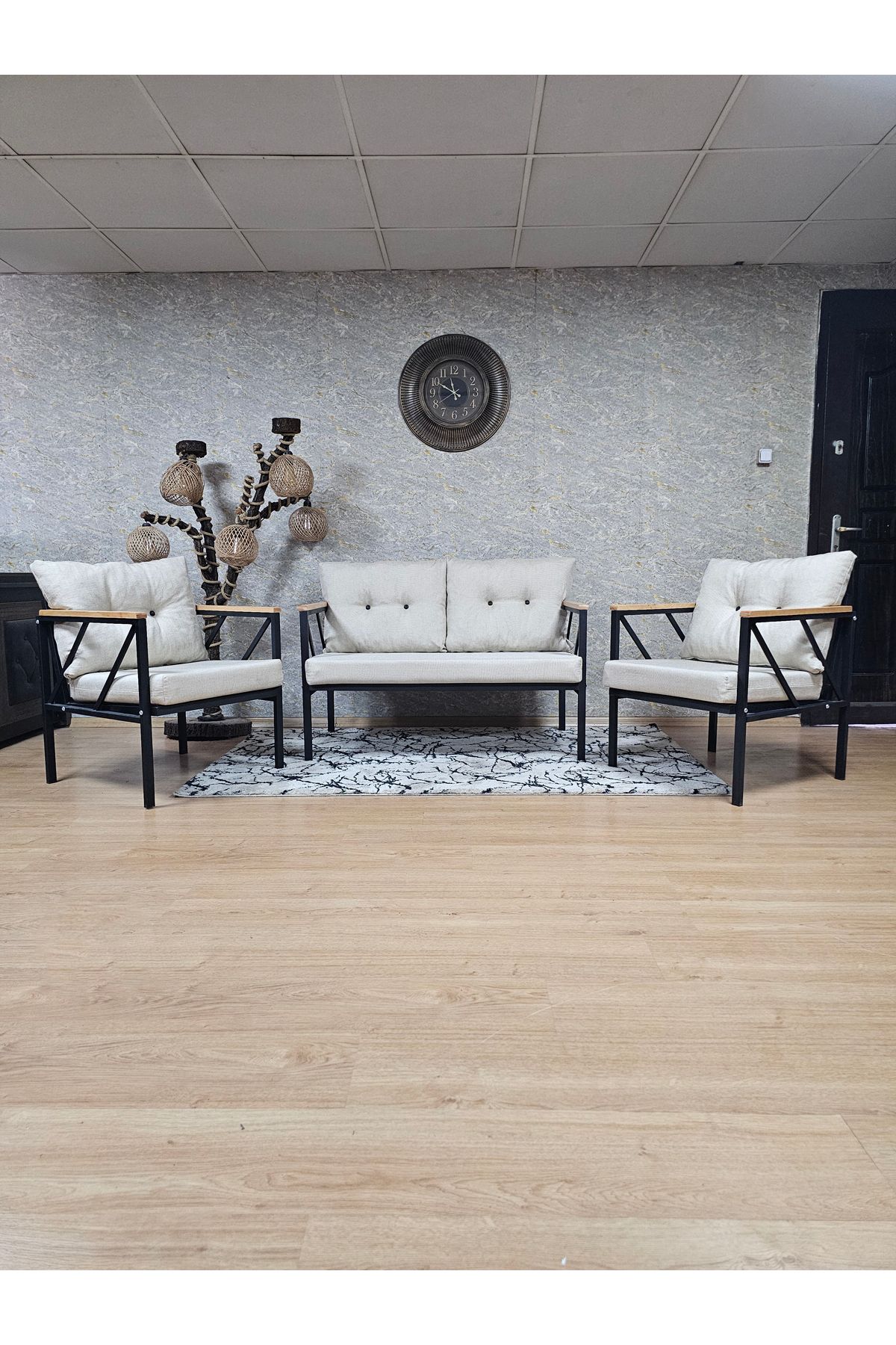 SEVİNÇ MOBİLYA siyah metal bahçe mobilyası, bahçe koltuk takımı, balkon takımı, metal çay seti
