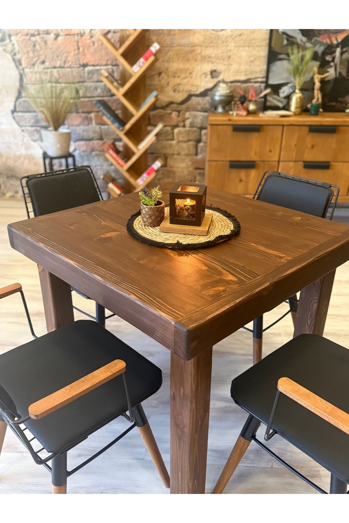 NTCollection Ntconcept Pina Masif Ağaç Tel Sandalyeli Masa Takımı