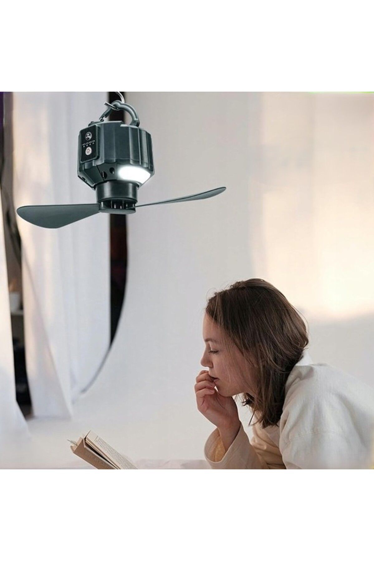 zola-Ventilator camping 2 in 1 cu LED, 3 viteze, lumina reglabila, telecomanda, USB, 5200mAh, verde 9
