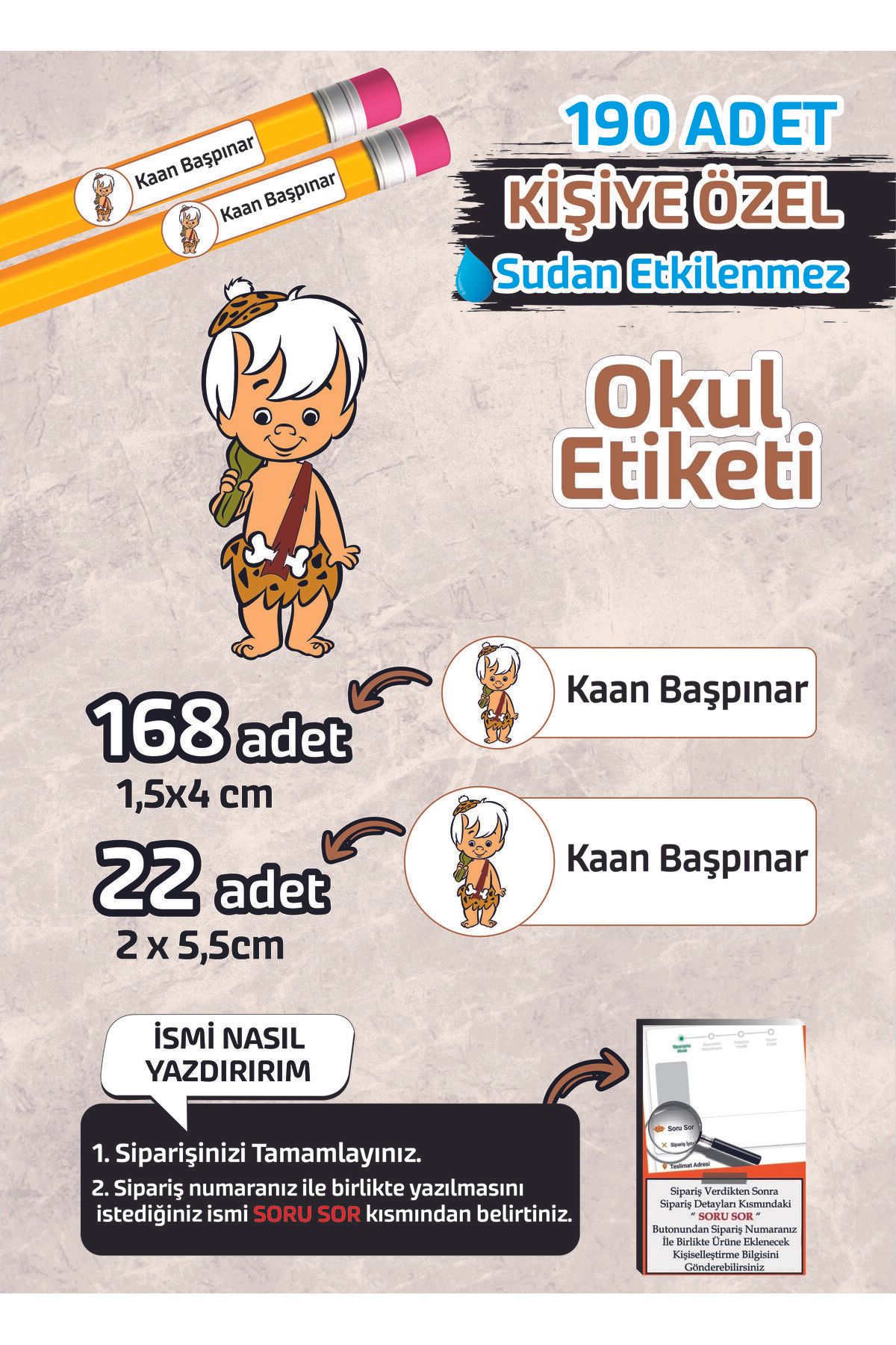 Kapbirhediye Okul Etiketi İsme Özel Kalem Defter Etiketi Bambam-190 Adet