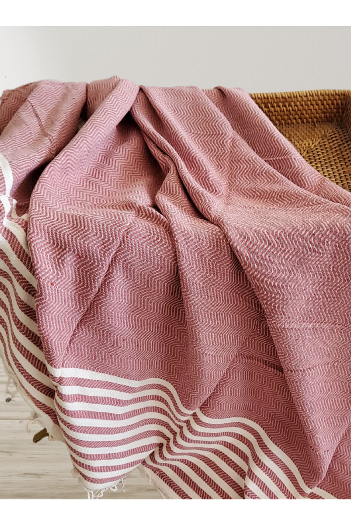 AKSU Summer Line Çok Amaçlı Örtü Pike Koltuk Örtüsü 170x220 Gül Kurusu