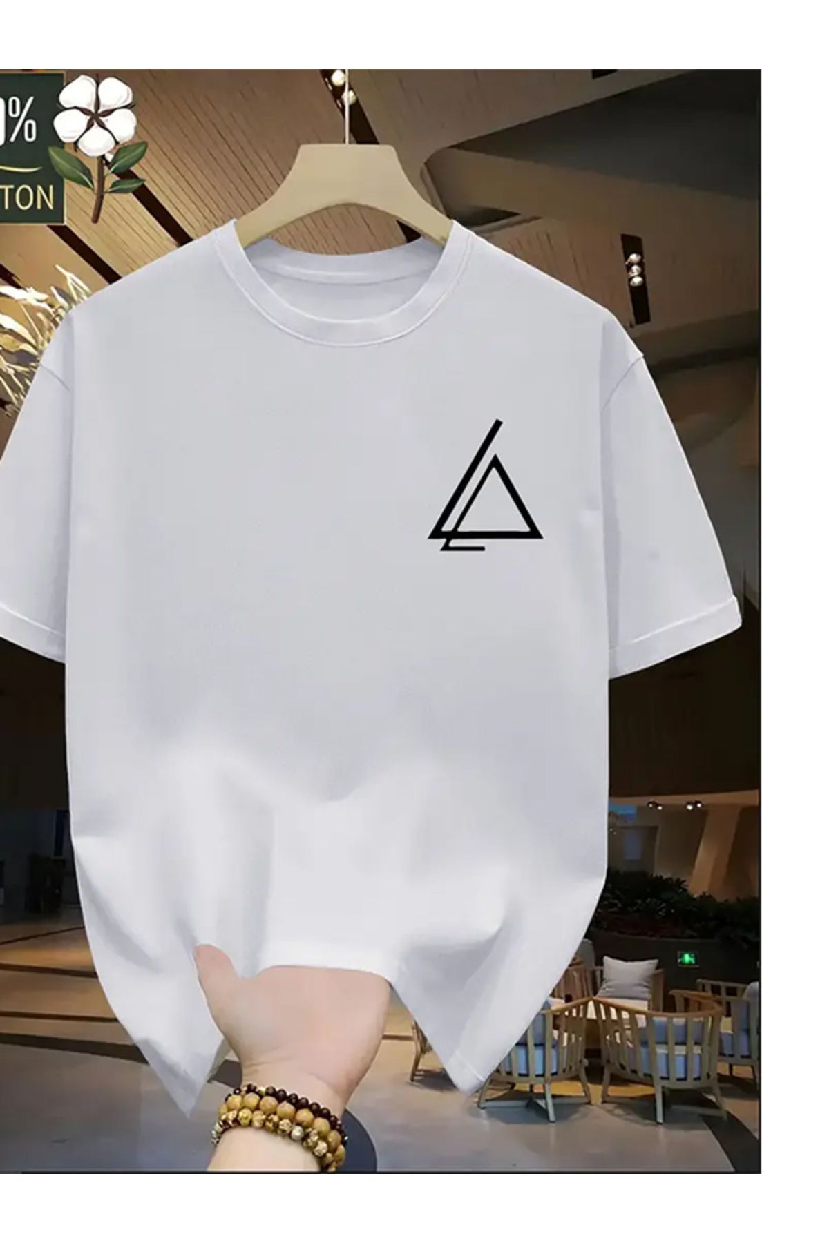 EXPECTED Unisex Geometrik Şekil Baskılı Pamuklu Oversize Rahat Kesim Şık T-shirt