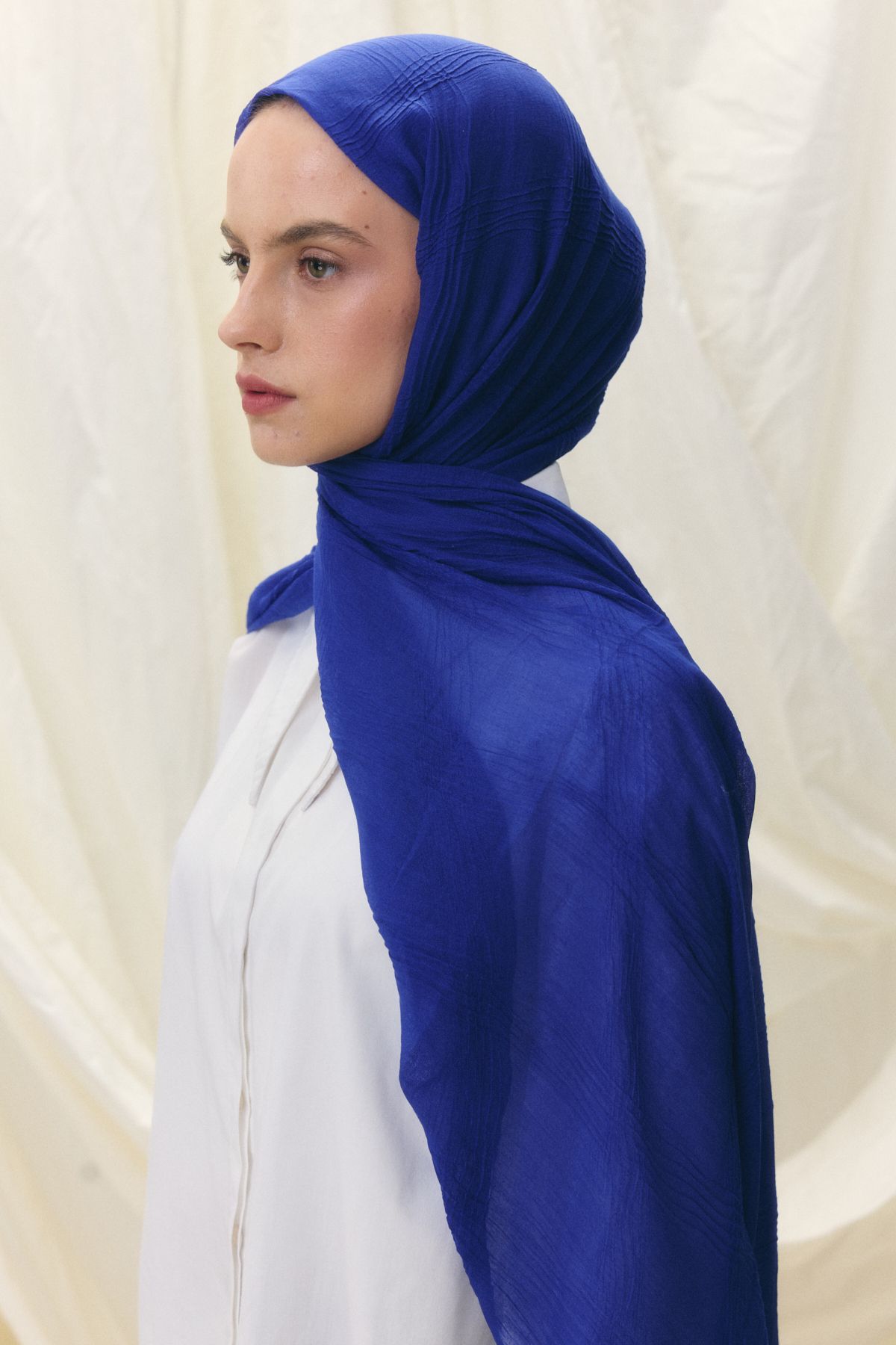 FENZA SCARF LİLYUM MORCİVERT SAÇAK PÜSKÜLLÜ PAMUKLU ŞAL