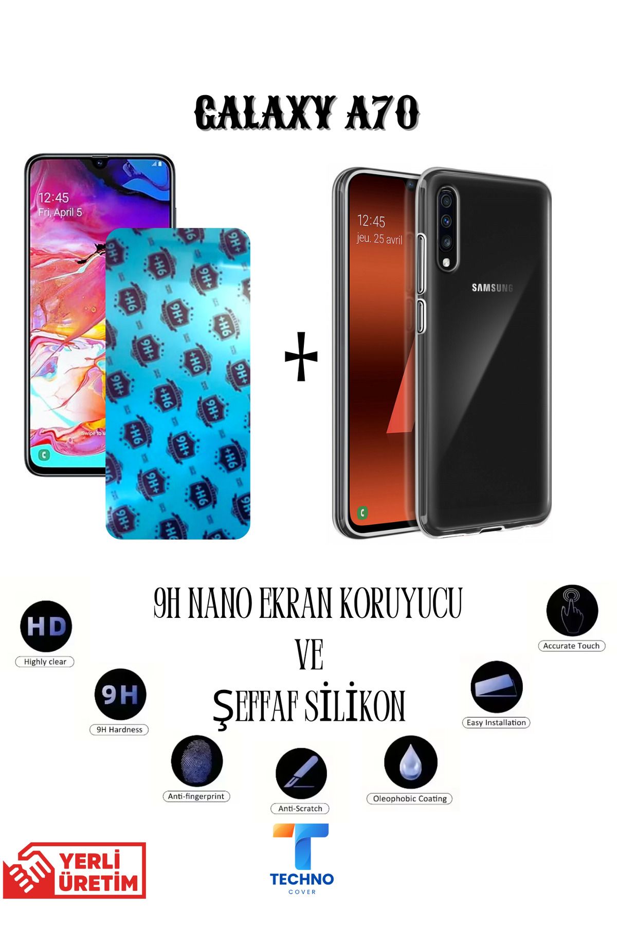 foxpower Samsung A70 Nano Ekran Koruyucu ve Şeffaf Kılıf 2li Avantajlı Paket