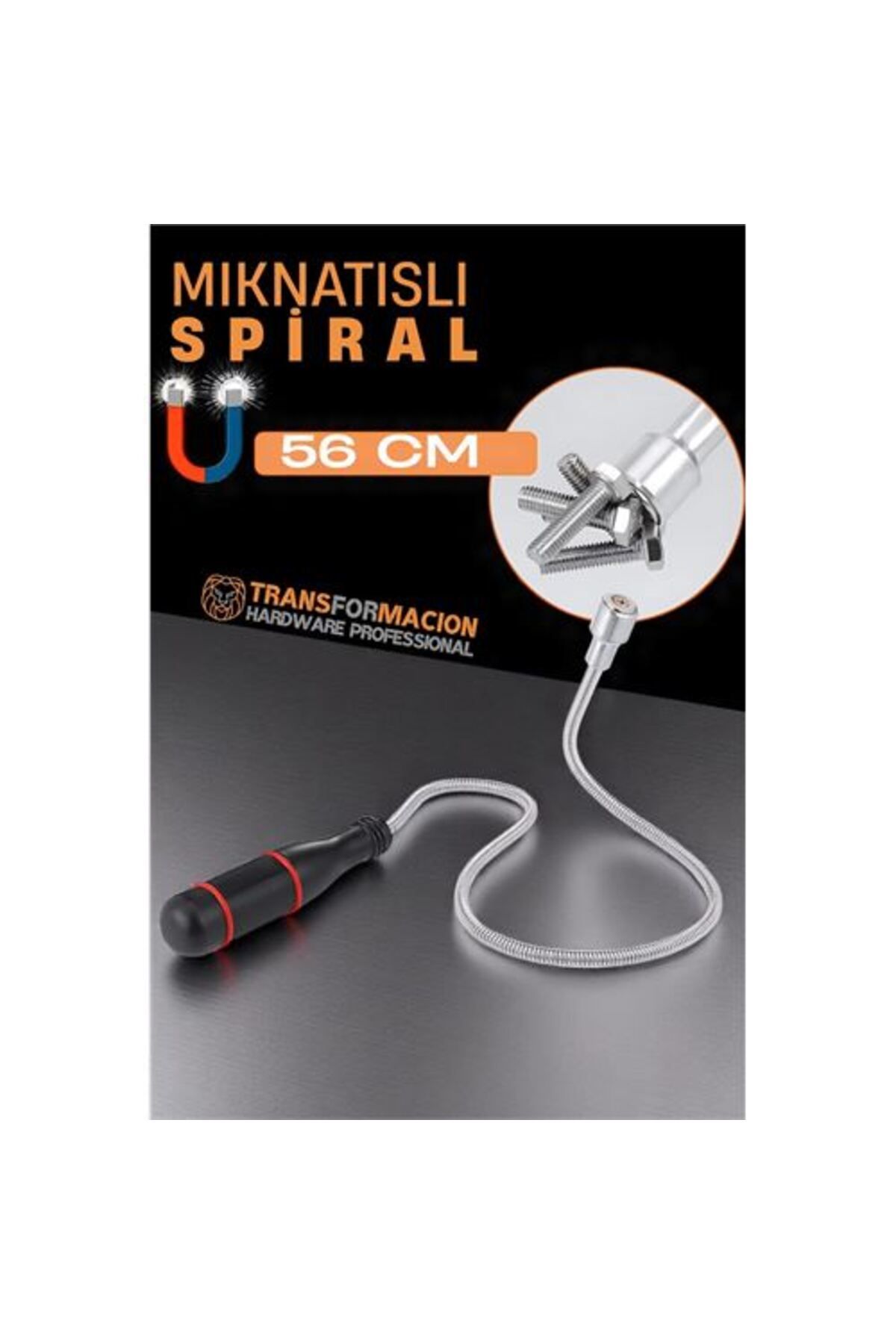 AYLİNA Esnek Manyetik Toplama Aracı - Mıknatıslı Spiralli Çubuk Metal Vida Civata Somun Arama Çubuğu